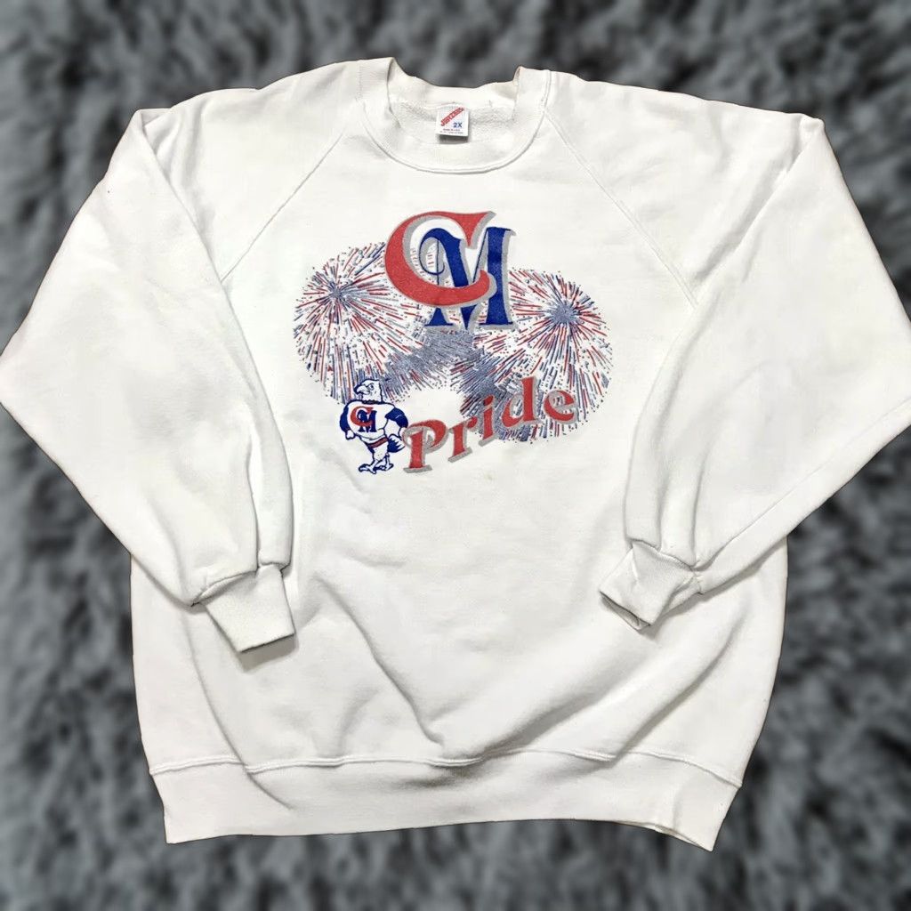Jerzees VINTAGE Jerzees CM Pride Eagle Patriotic White Crewneck Sweatshirt Men 2XL Size US XXL / EU 58 / 5 - 1 Thumbnail