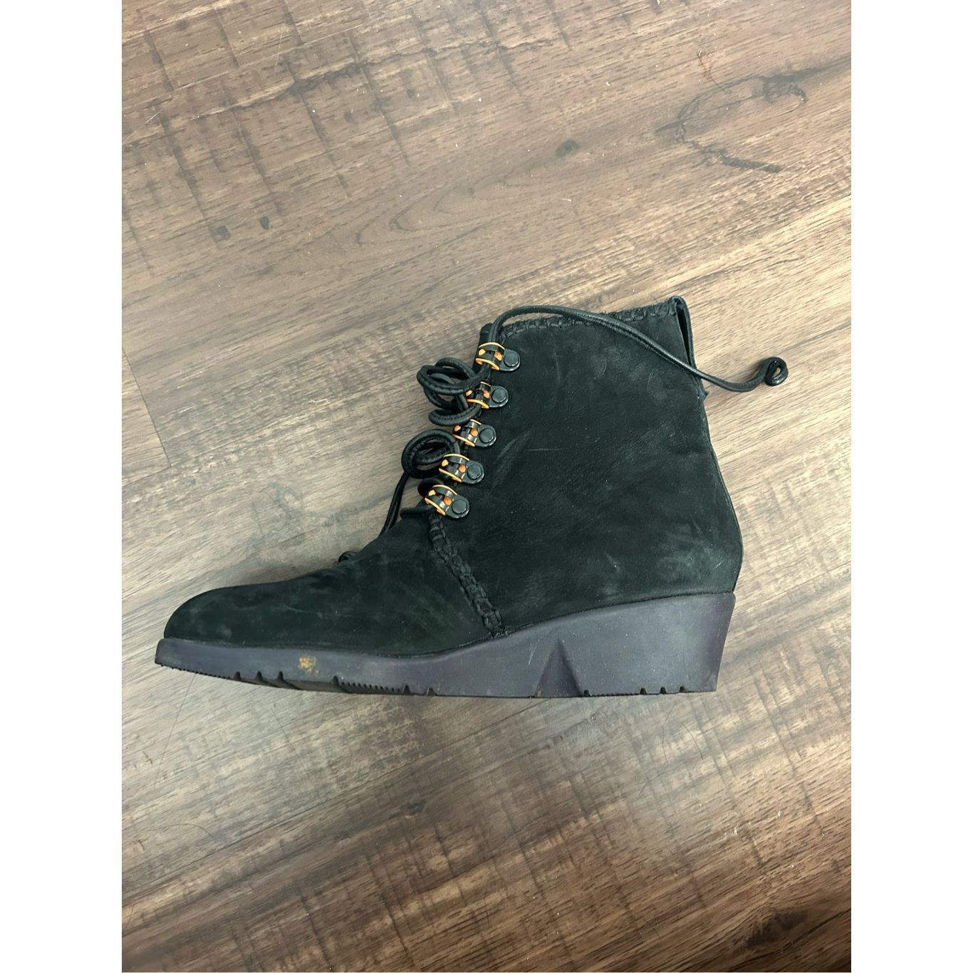 Other Robert Zur Black Suede Leather Lace Up Wedge Boots Comfort S Size US 6.5 / IT 36.5 - 3 Thumbnail