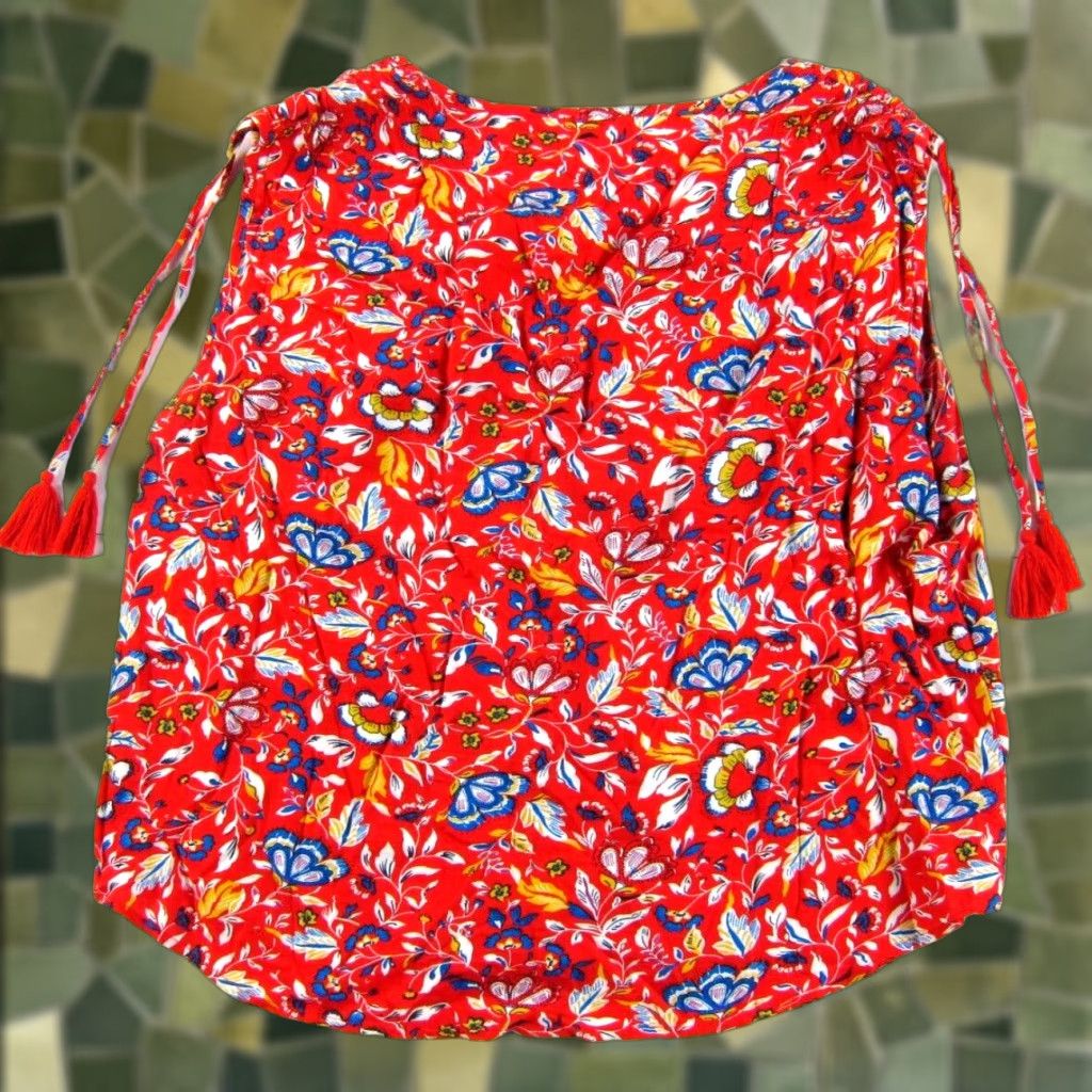 Anthropologie VINTAGE Hester & Orchard Anthropologie Rayon Red Blue Yellow Floral Sleeveless Blouse XL Size XL / US 12-14 / IT 48-50 - 1 Thumbnail