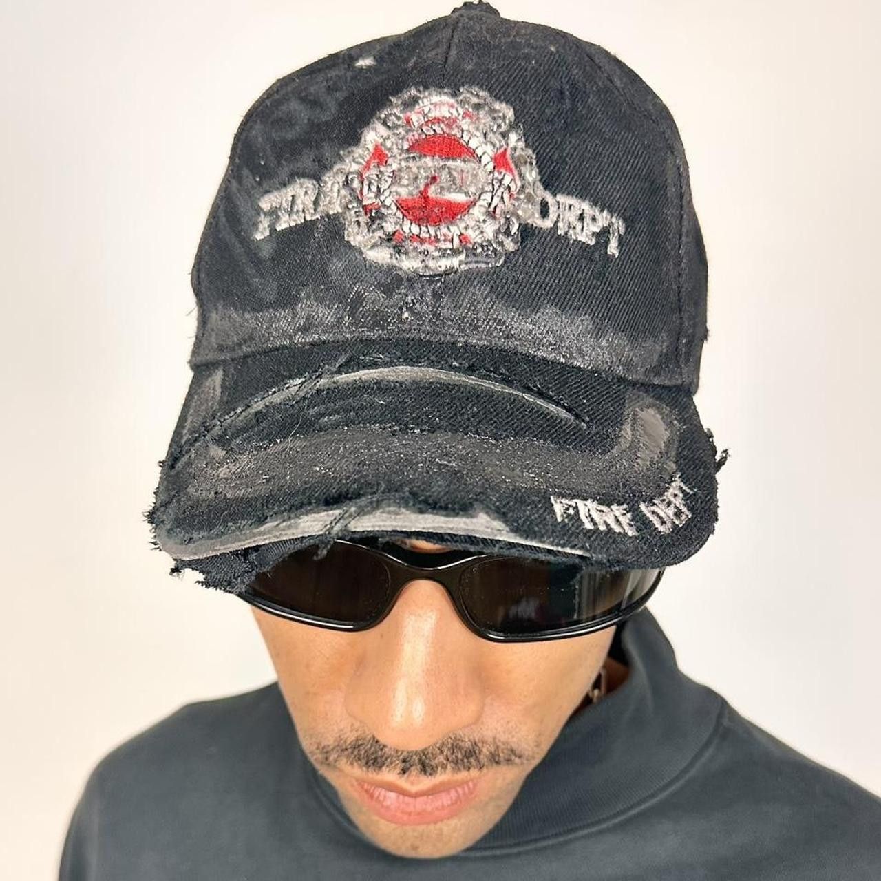Vintage ASTROBOI* 'Fire Dept.' Black Distressed Rhinestone Hat Size ONE SIZE - 6 Thumbnail