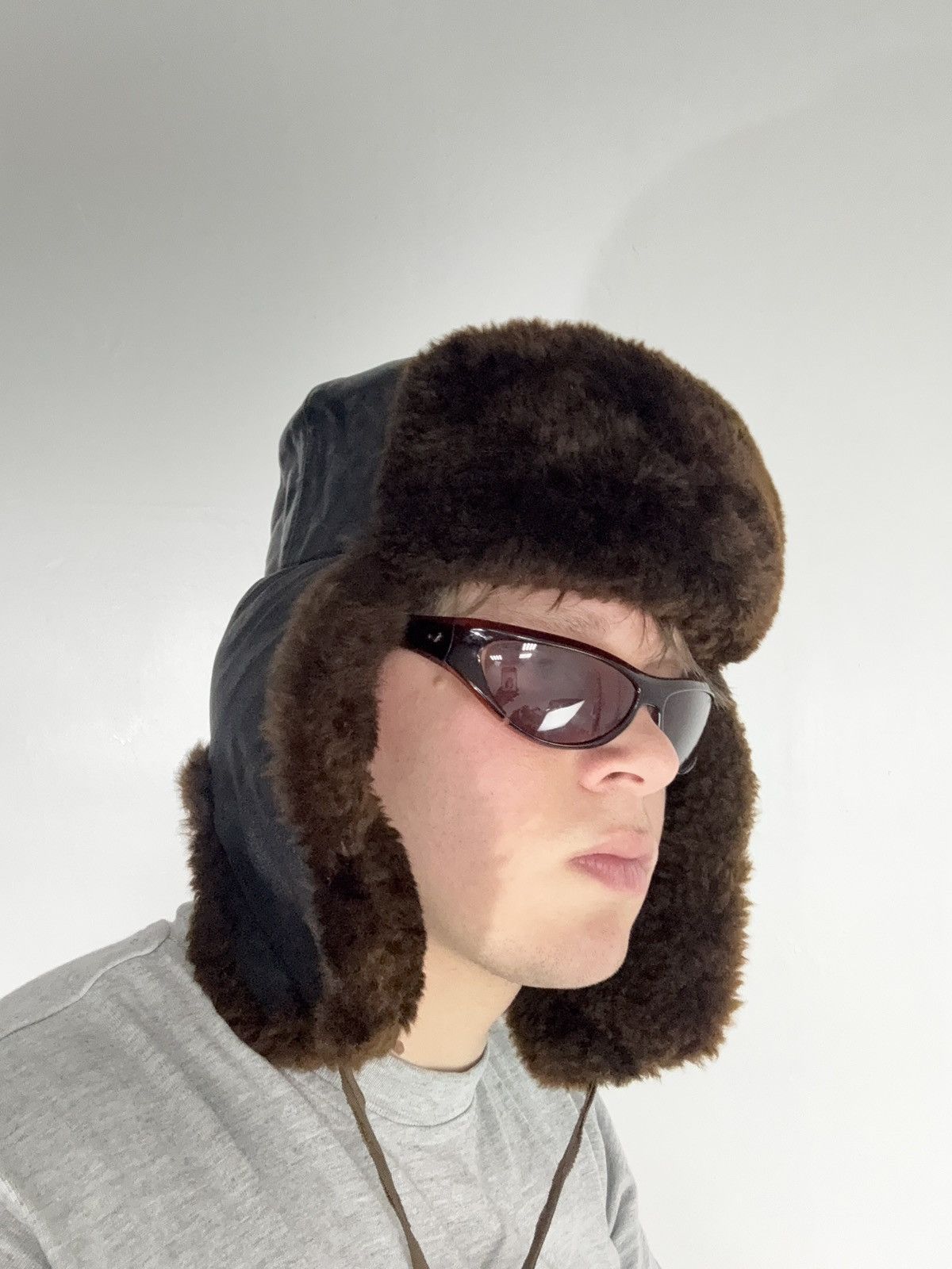 Vintage Vntg 80s Aviator Real Leather / Fur RARE Retro Ushanka Hat Size ONE SIZE - 2 Thumbnail