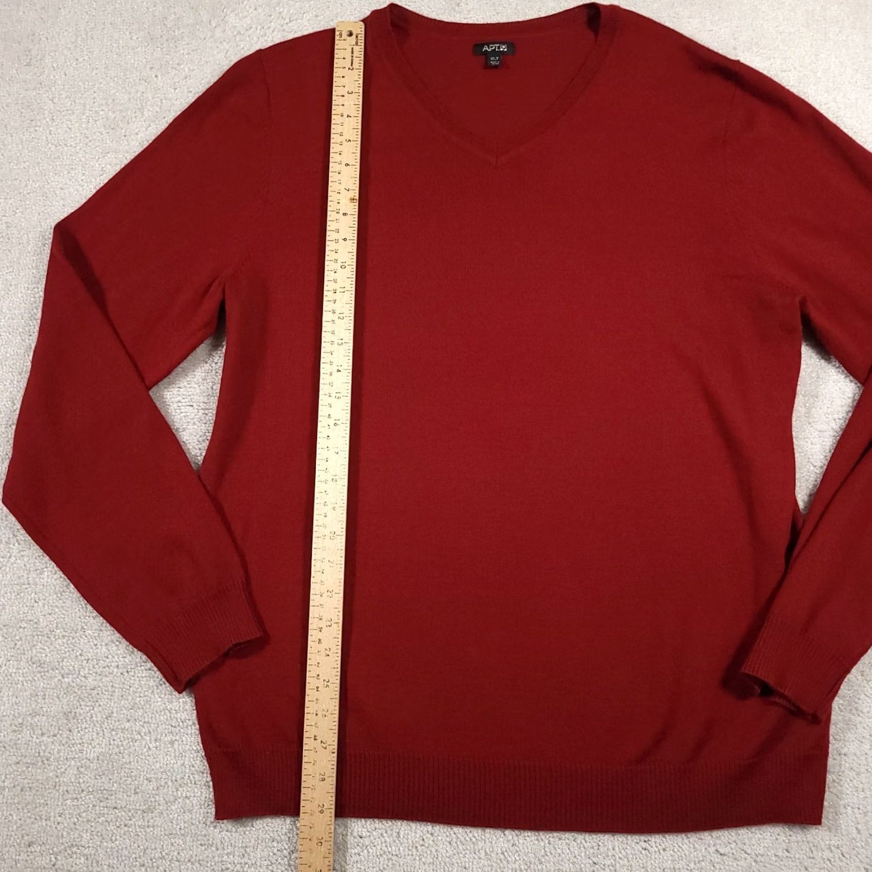 Apt. 9 Apt 9 Sweater XLT Red V-Neck Long Sleeve Merino Wool Blend Pullover Mens Size US XL / EU 56 / 4 - 7 Thumbnail