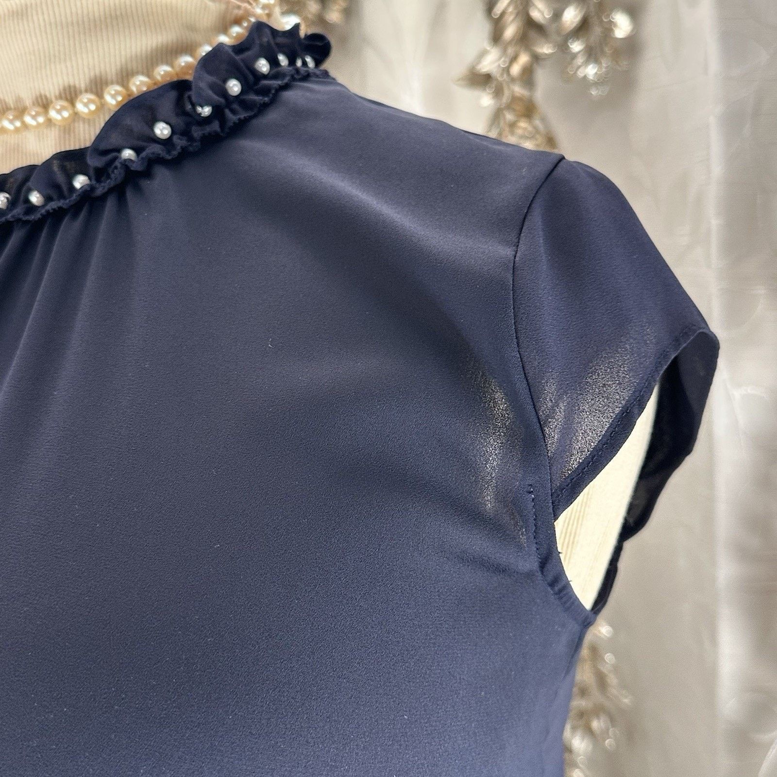 Karl Lagerfeld Karl Lagerfeld Paris L Navy Pearl Blouse Officecore Size L / US 10 / IT 46 - 6 Thumbnail