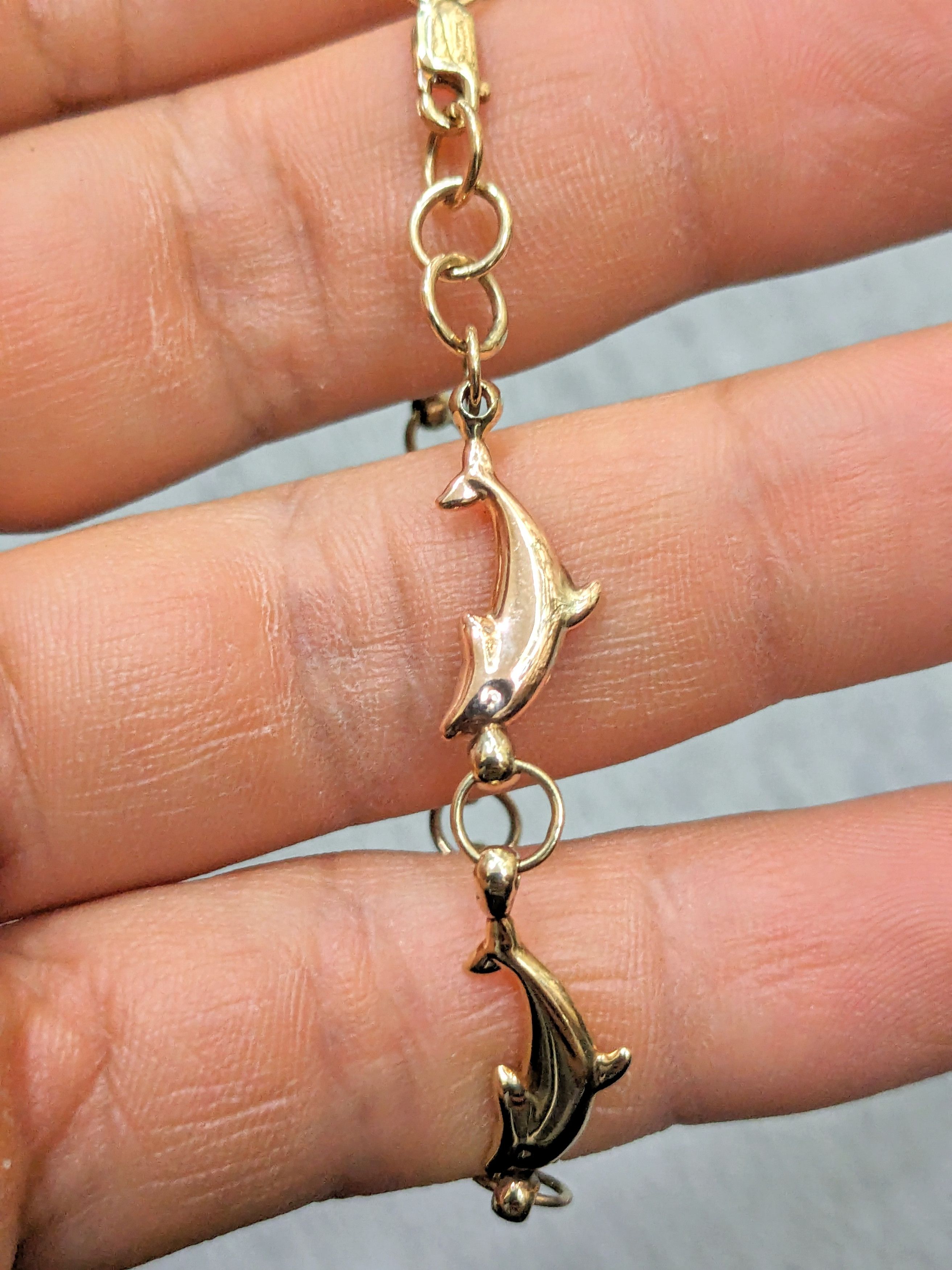 Jewelry Vintage 10K Gold Dolphin Bracelet 7.5" Link Chain Y2K Size ONE SIZE - 10 Thumbnail
