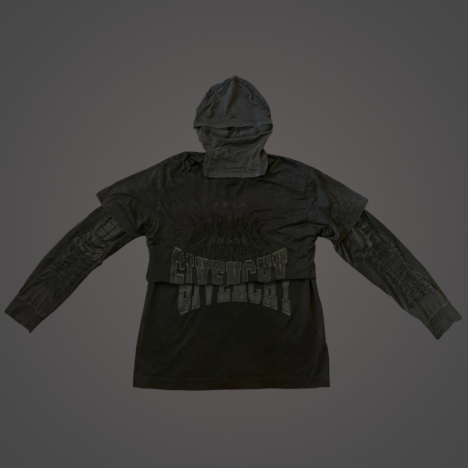 image of Alyx x Givenchy Mmw Gothic Logo Overlapped Layered Longsleeve in Grey, Men's (Size Large)