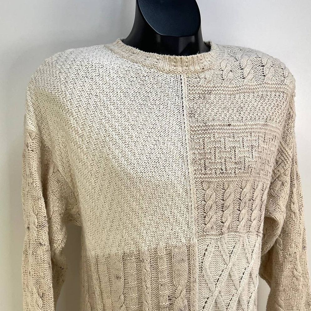 Vintage 90s Liz Wear Ivory Cotton Knit Oversized Crewneck Sweater Size US S / EU 44-46 / 1 - 2 Thumbnail