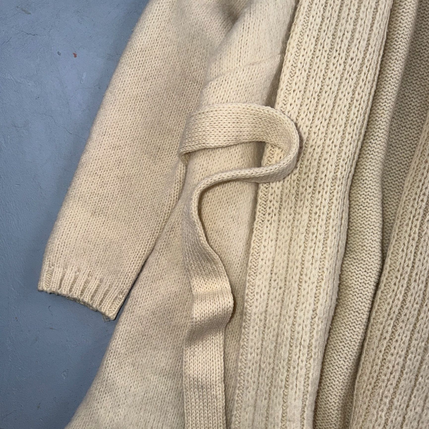 Vintage VTG Cardigan Knit Ribbed Open Belted Pockets Beige S/M Women Knit Style Ribbed Cardigan - VTG 70s 80s Boho Chic Size M / US 6-8 / IT 42-44 - 3 Thumbnail