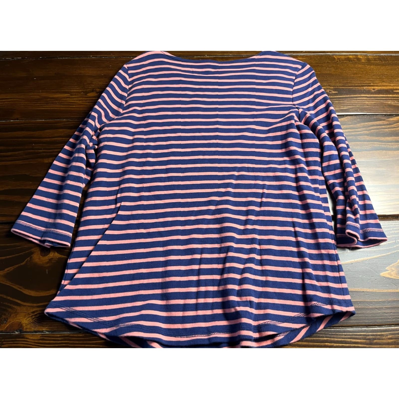 Vintage Studio Works Shirt Women's M Pink Blue Striped 3/4 Sleeve Crew Neck T-Shirt Casual Modern Fall Spring Summer Ladies Size M / US 6-8 / IT 42-44 - 2 Thumbnail