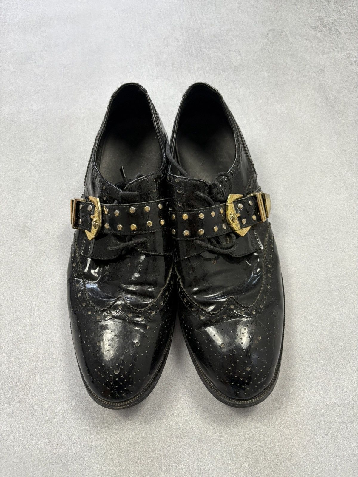 Versace Versace Vintage Black Patent Brogues Medusa Buckle Shoes 90s Size US 11 / EU 44 - 1 Thumbnail