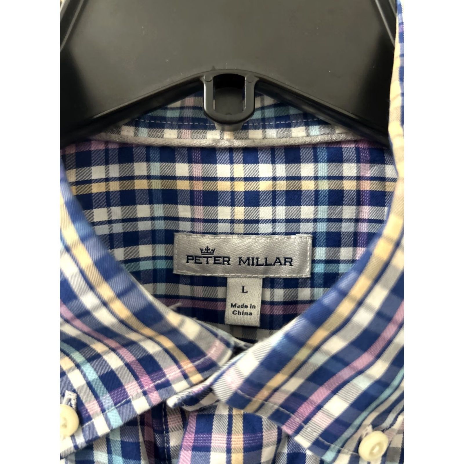 Peter Millar Peter Millar Shirt Mens L Blue Plaid Cotton Silk Button-Down Long Sleeve Knit Pocket Breathable Easy Care Regular Fit Size US L / EU 52-54 / 3 - 5 Thumbnail