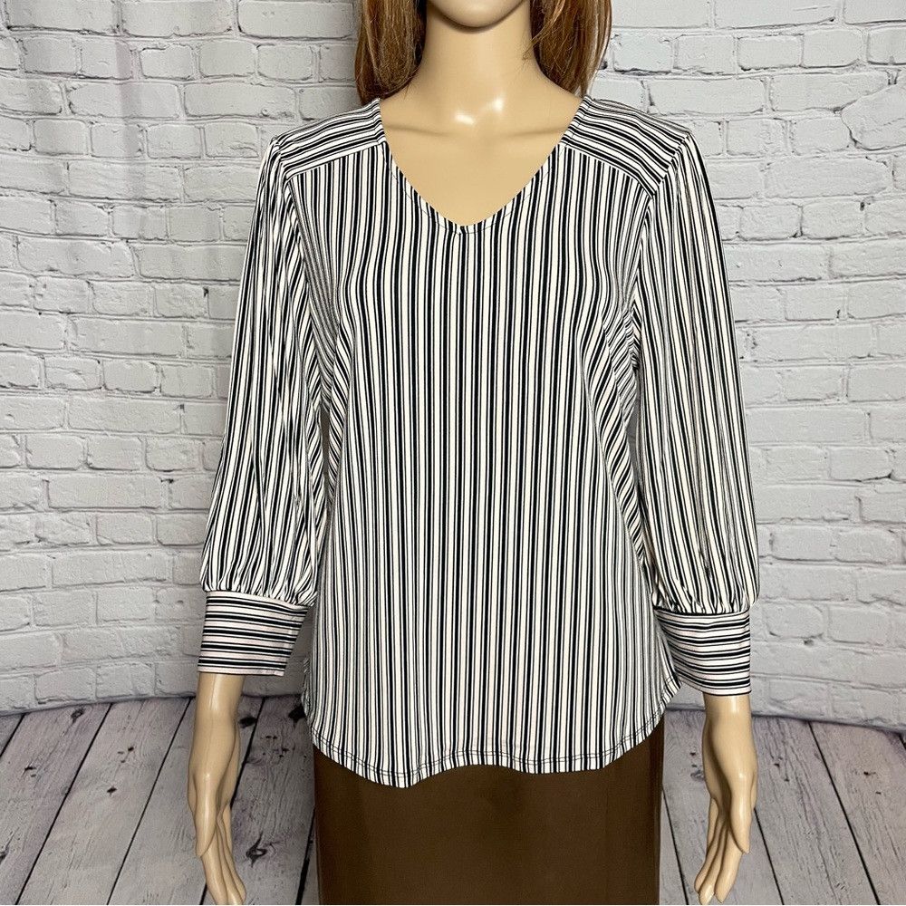 Adrianna Papell NWT New $69 Adrianna Papell 3/4 Sleeve Striped Blouse Size Size L / US 10 / IT 46 - 9 Thumbnail