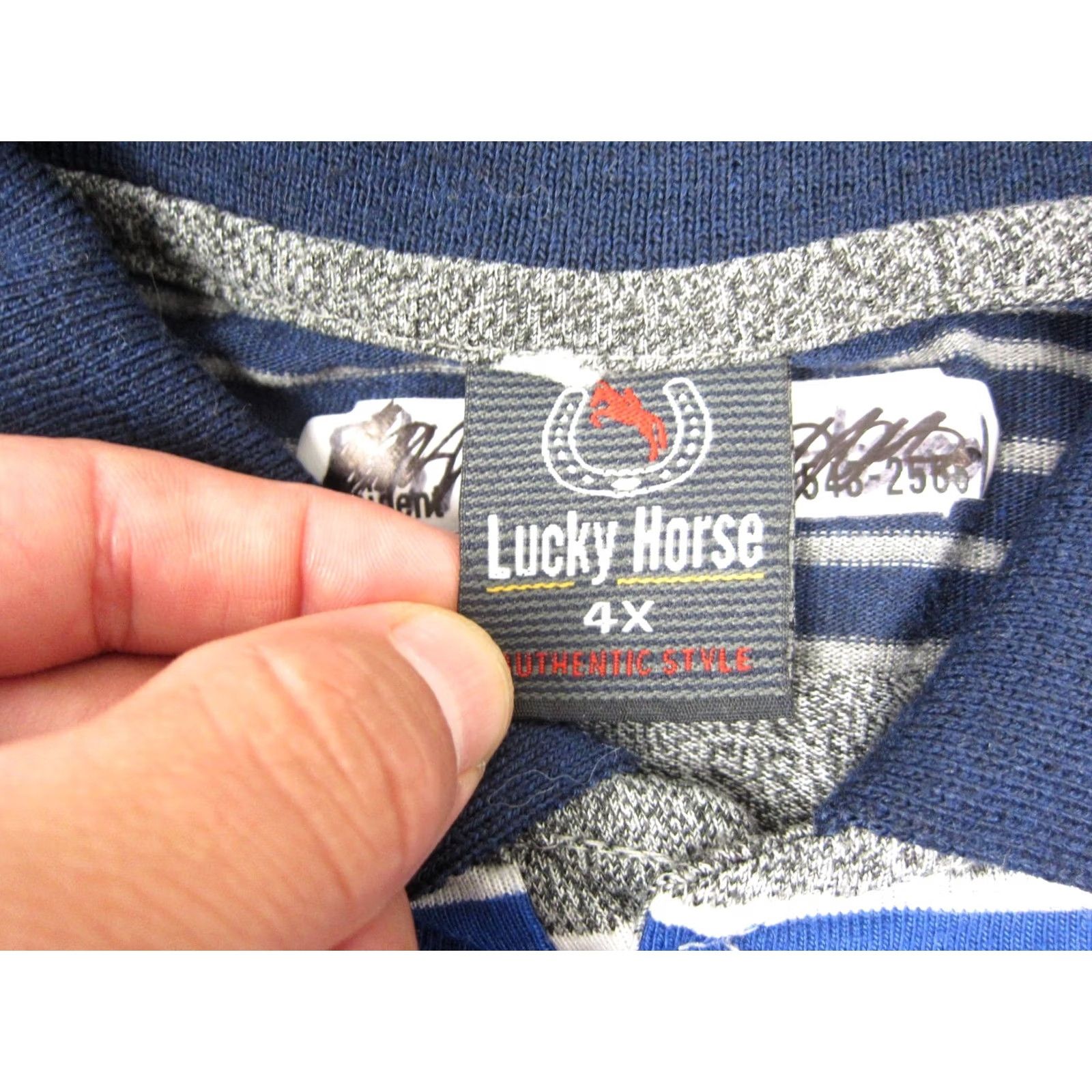 Vintage Lucky Horse Polo Shirt Mens XL 4X Striped Blue Golfing Long Sleeve Hard-wearing Casual Polo Shirt Size US XXL / EU 58 / 5 - 5 Thumbnail