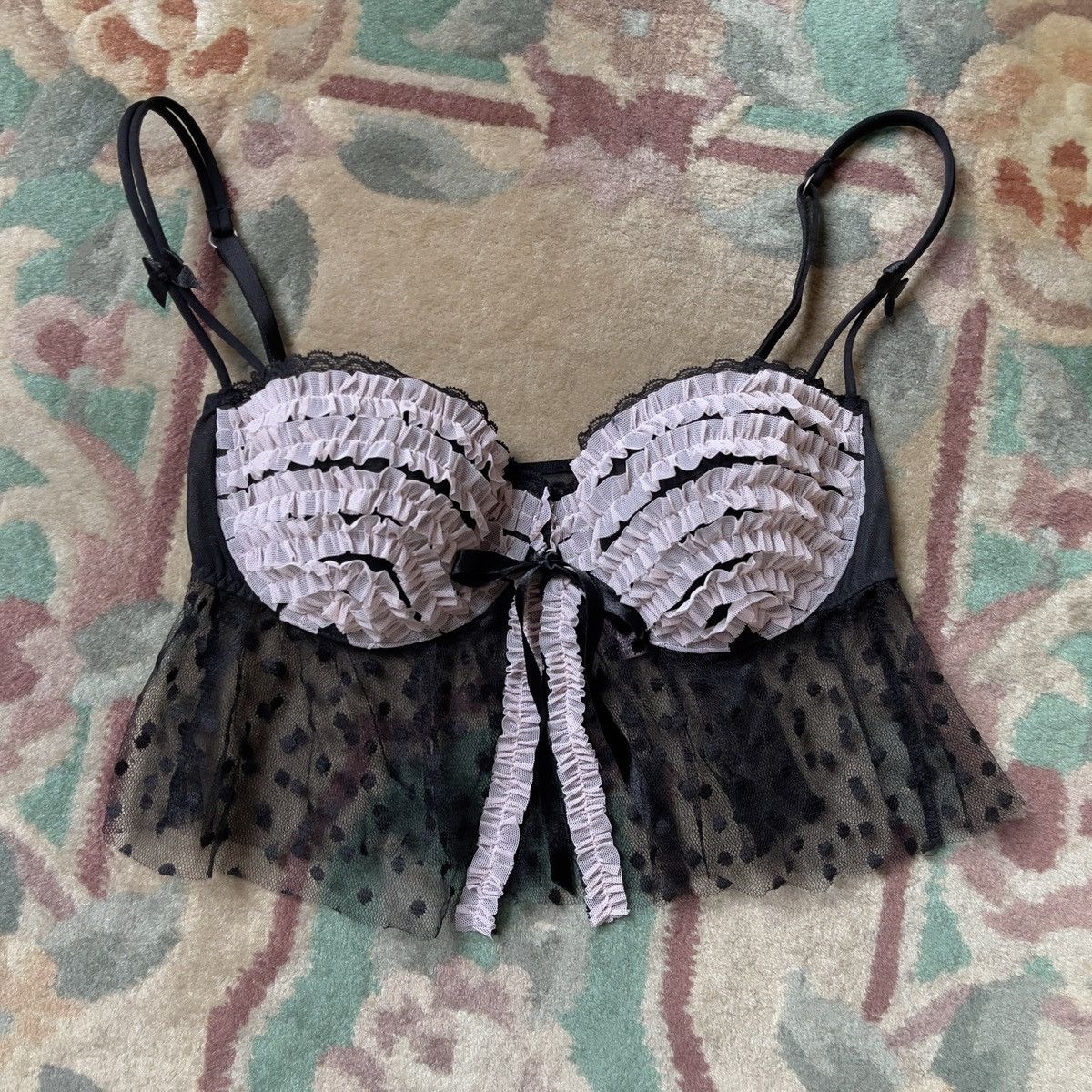 Victoria's Secret Romantic Black Mesh Open Front Bustier (36C/34D) Size ONE SIZE - 2 Thumbnail