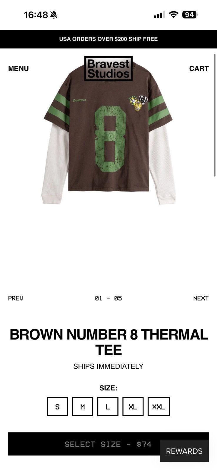 Bravest Studios BROWN NUMBER 8 THERMAL TEE Size US L / EU 52-54 / 3 - 1 Thumbnail