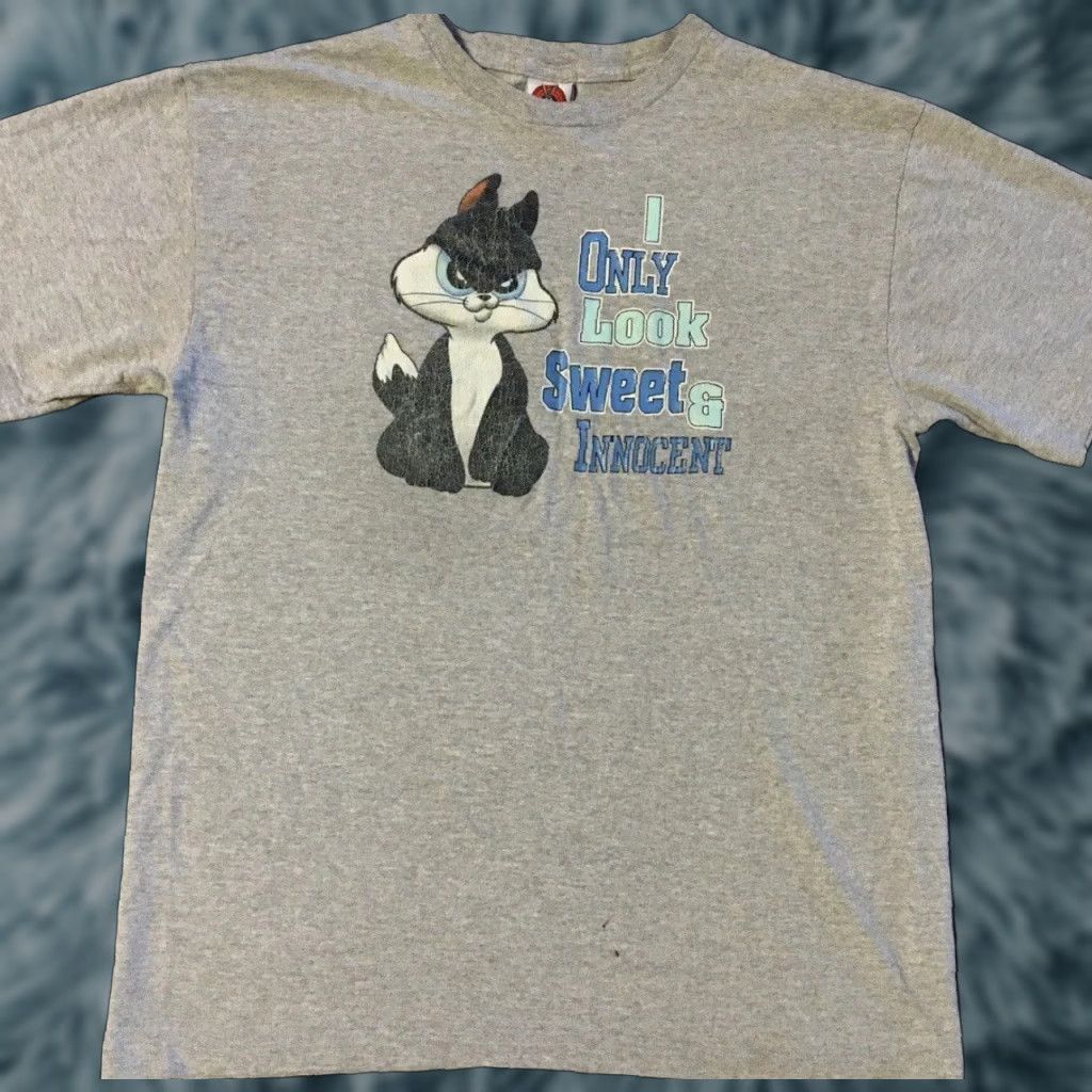 Vintage VINTAGE Pepe Le Pew Sweet Innocent Faded Shirt Men L Gray 90s Cartoon Looney Tunes Space Jam NBA Bugs Bunny Tweety Disney Size US L / EU 52-54 / 3 - 1 Thumbnail