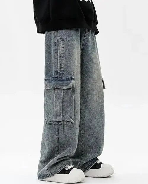 VIBE Y2K Vintage Men Cargo Jeans Size US 26 / EU 42 - 2 Thumbnail