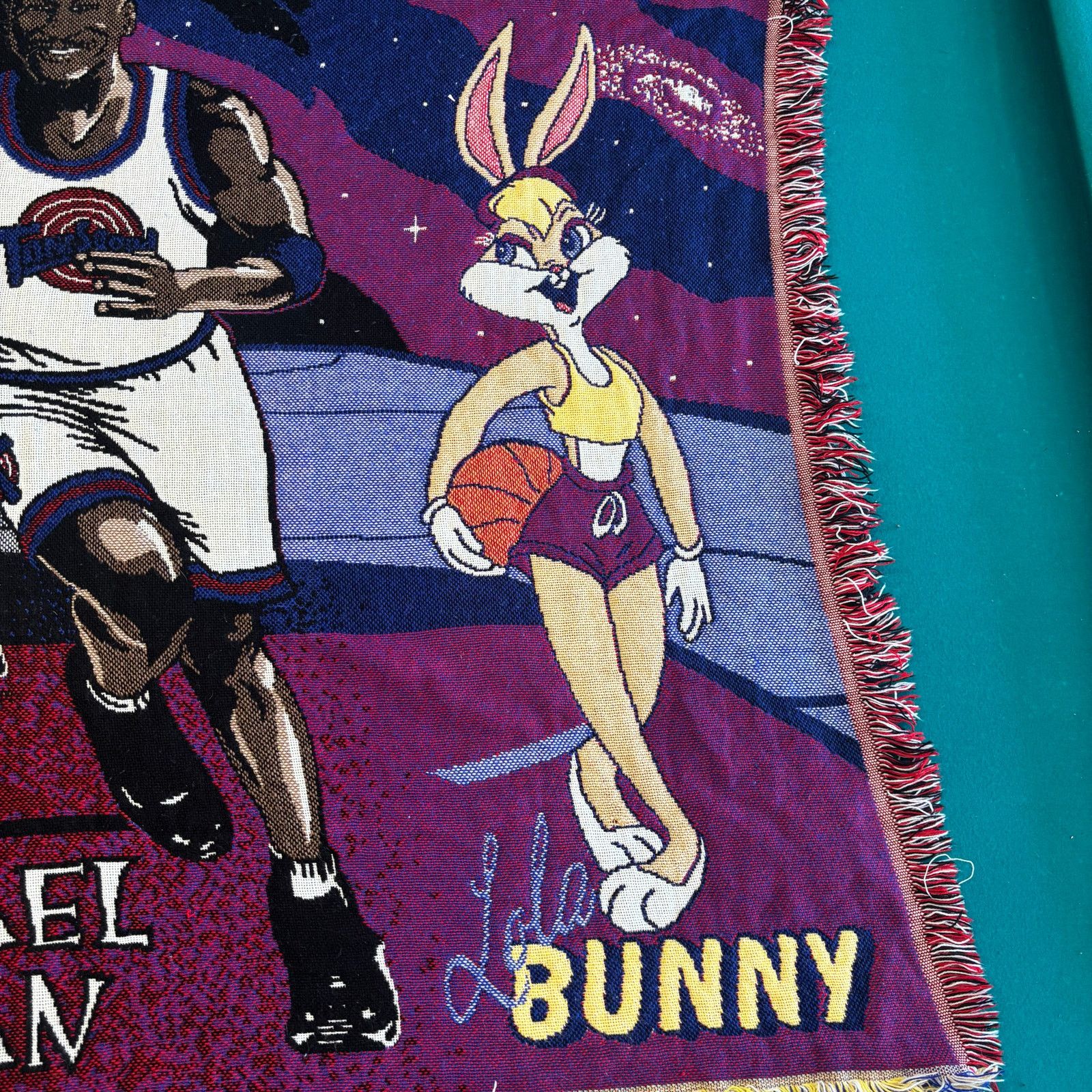 Warner Bros Vintage Space Jam 1996 Bugs Bunny Michael Jordan Blanket Size ONE SIZE - 4 Thumbnail