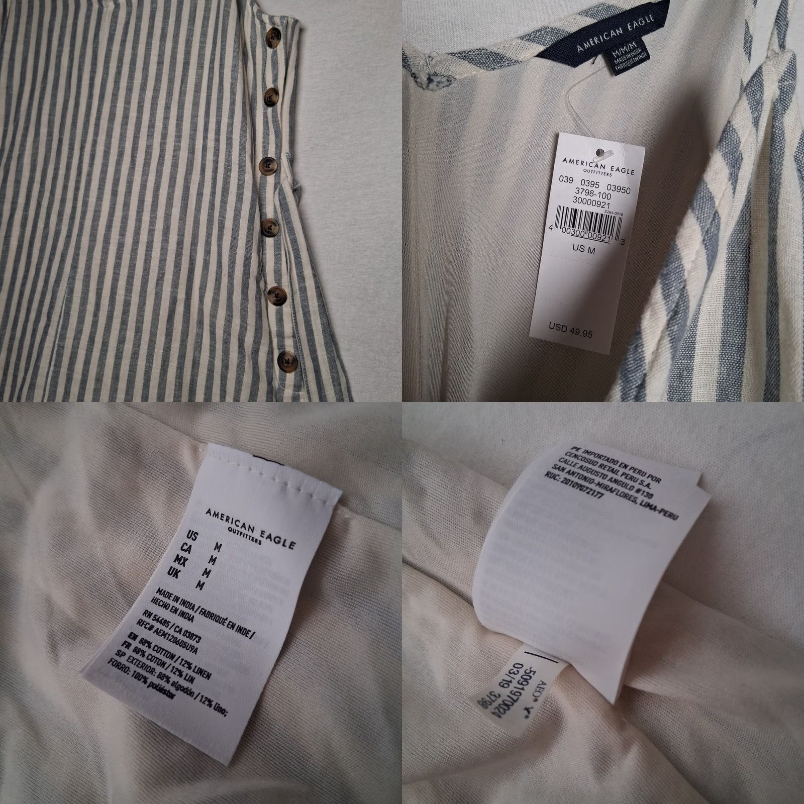 Vintage American Eagle Outfitters Dress M Blue White Stripe Belted Button Sundress Size M / US 6-8 / IT 42-44 - 9 Thumbnail