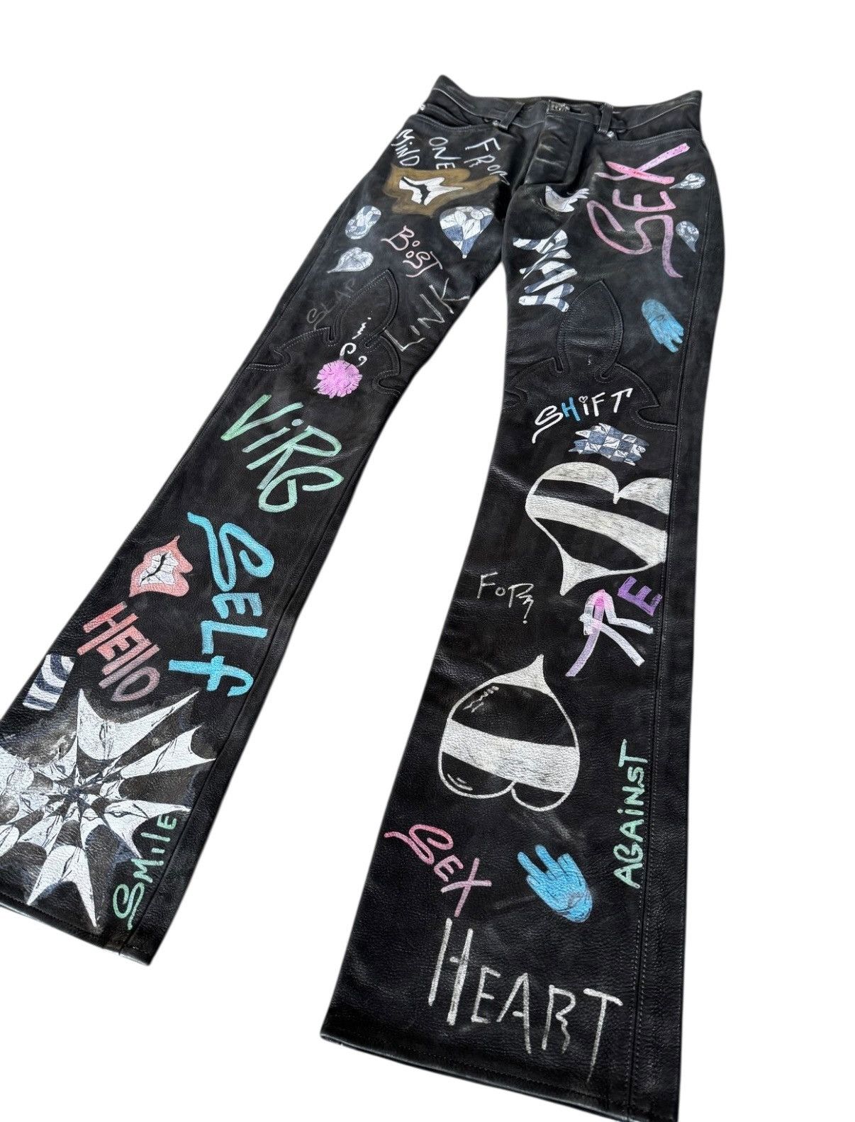 Chrome Hearts 1/1 Matty Boy Chrome Hearts Painted Leather Fleur-Knee Pants Size US 29 - 2 Thumbnail