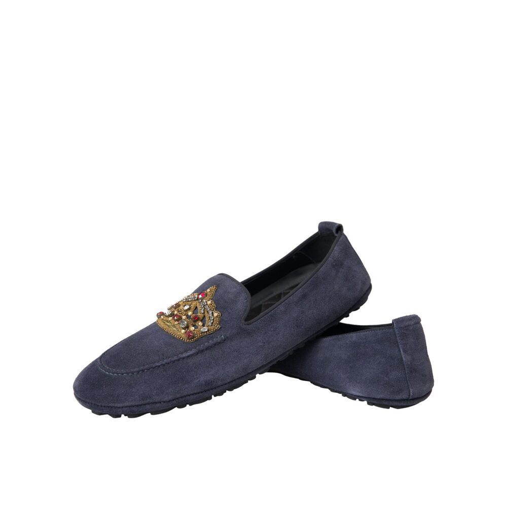 Dolce & Gabbana Dolce & Gabbana Blue Leather Suede Crystal Crown Loafers Sho Size US 7 / EU 40 - 7 Thumbnail