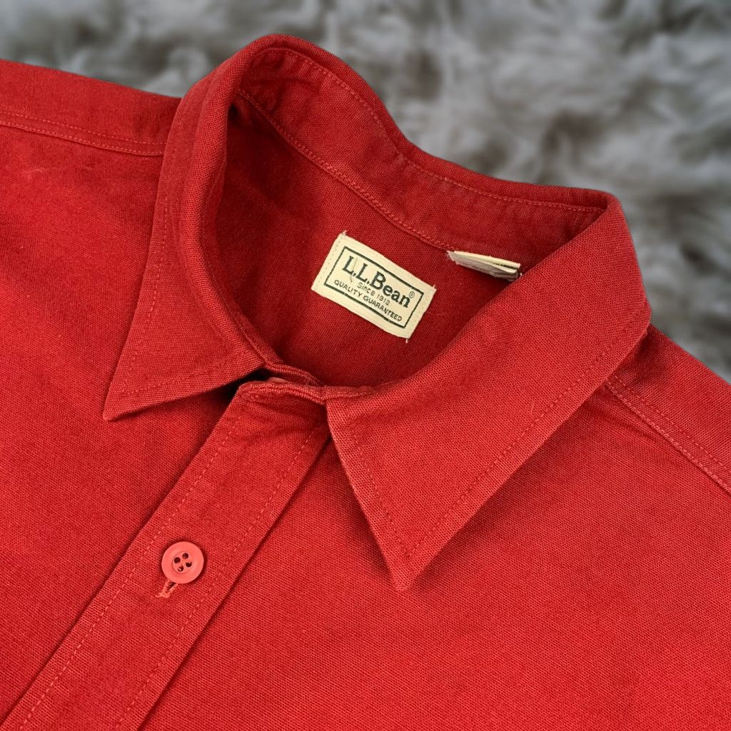 VINTAGE LL Bean Button-Front Shirt Red XL TALL Men’s 100% Cotton Canvas Long Sleeve Shirt with Pockets