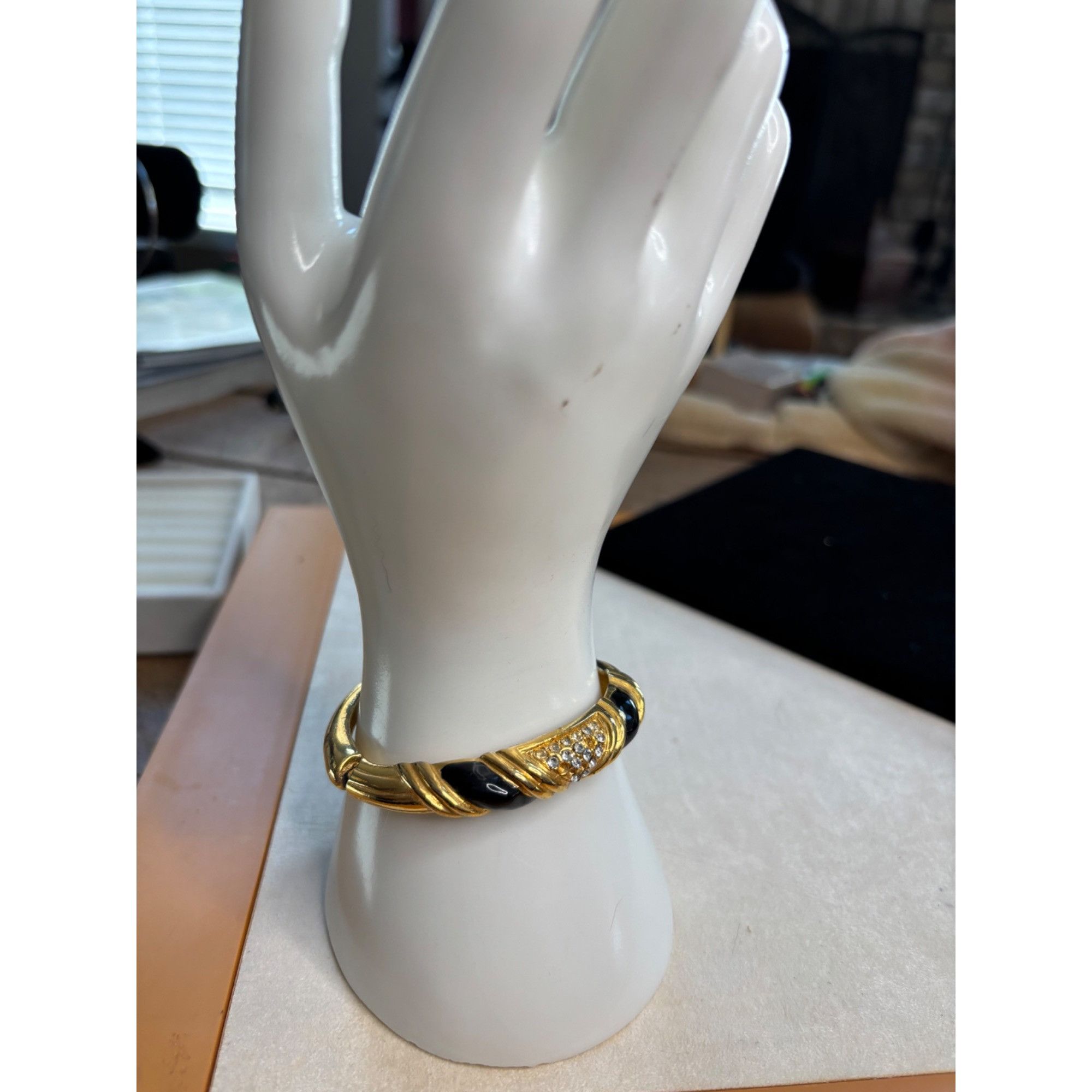 Other Gold-Tone Hinged Bangle Bracelet With Black Enamel & Rhinest Size ONE SIZE - 9 Thumbnail