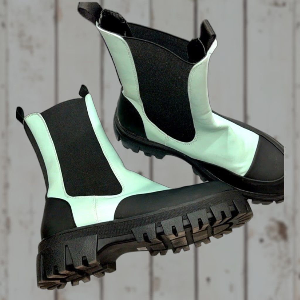 Azalea Wang AZALEA WANG Chelsea Boots EMO Punk Light Blue Black 11 Women’s Mid Calf Chunky Heel Street Clubwear Fashion Chelsea Boot Size US 11 / IT 41 - 1 Thumbnail