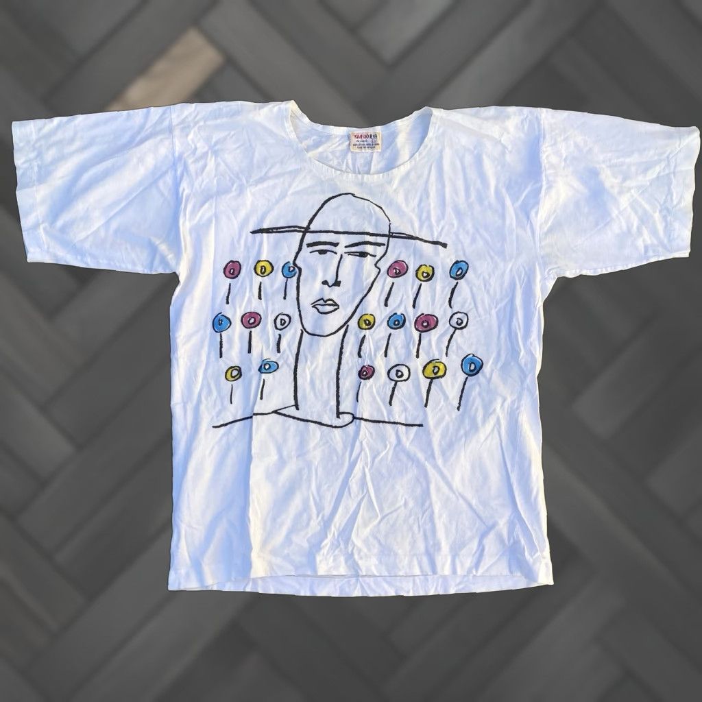 Vintage VINTAGE KAN-DO T-Shirt Graphic Print Tee White 1980s 70s Abstract Art Short Sleeve L Mens Vintage Graphic Print Tee Size US L / EU 52-54 / 3 - 1 Thumbnail