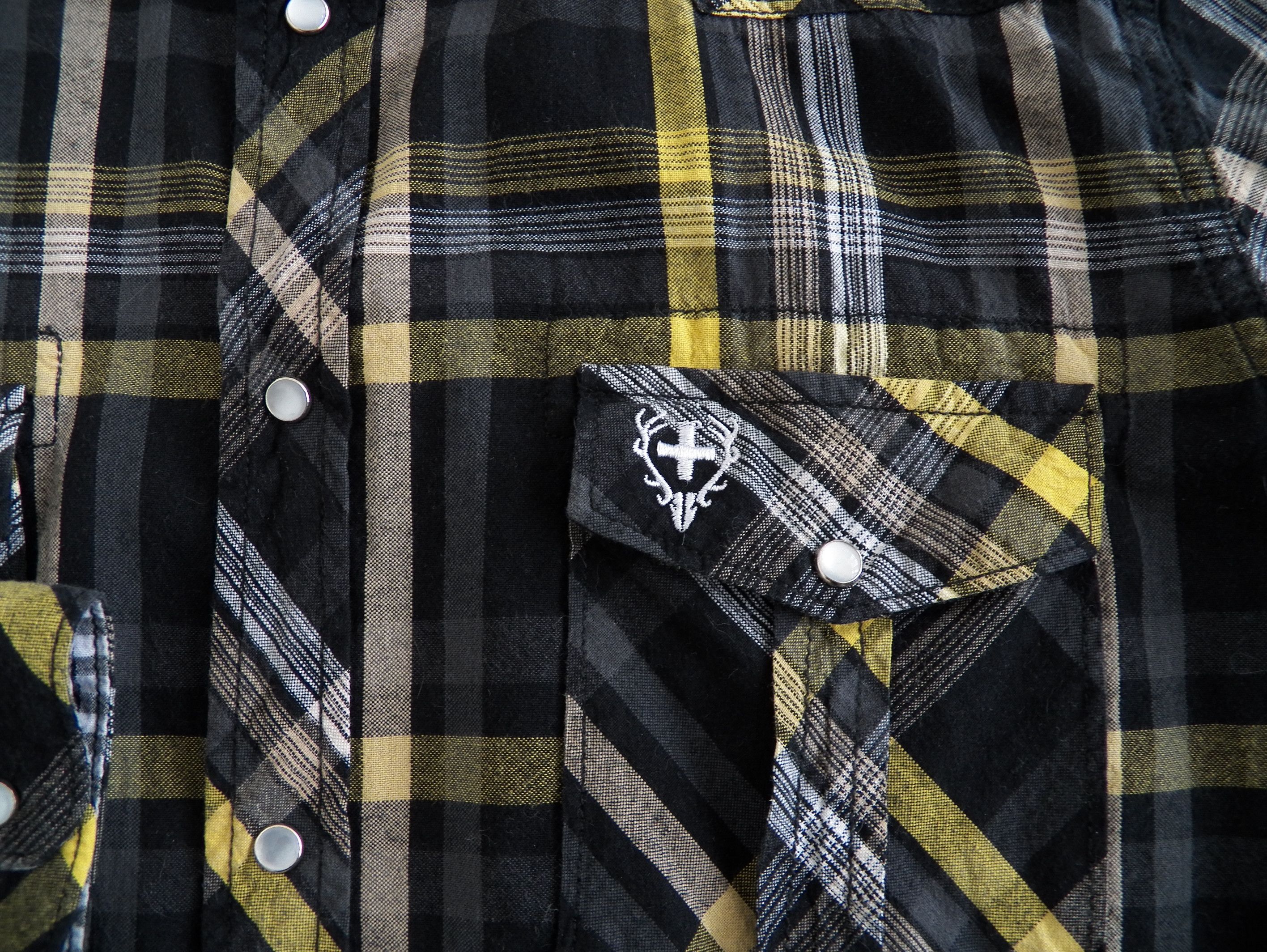 Alprausch Mens Shirt black yellow plaid flannel snap