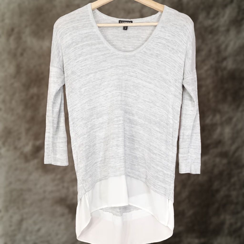 Express EXPRESS Women's Sweater Shirt Pullover Lightweight Knit S Small Gray / Gray Light Rayon Pullover Sweater 90s? Size S / US 4 / IT 40 - 1 Thumbnail
