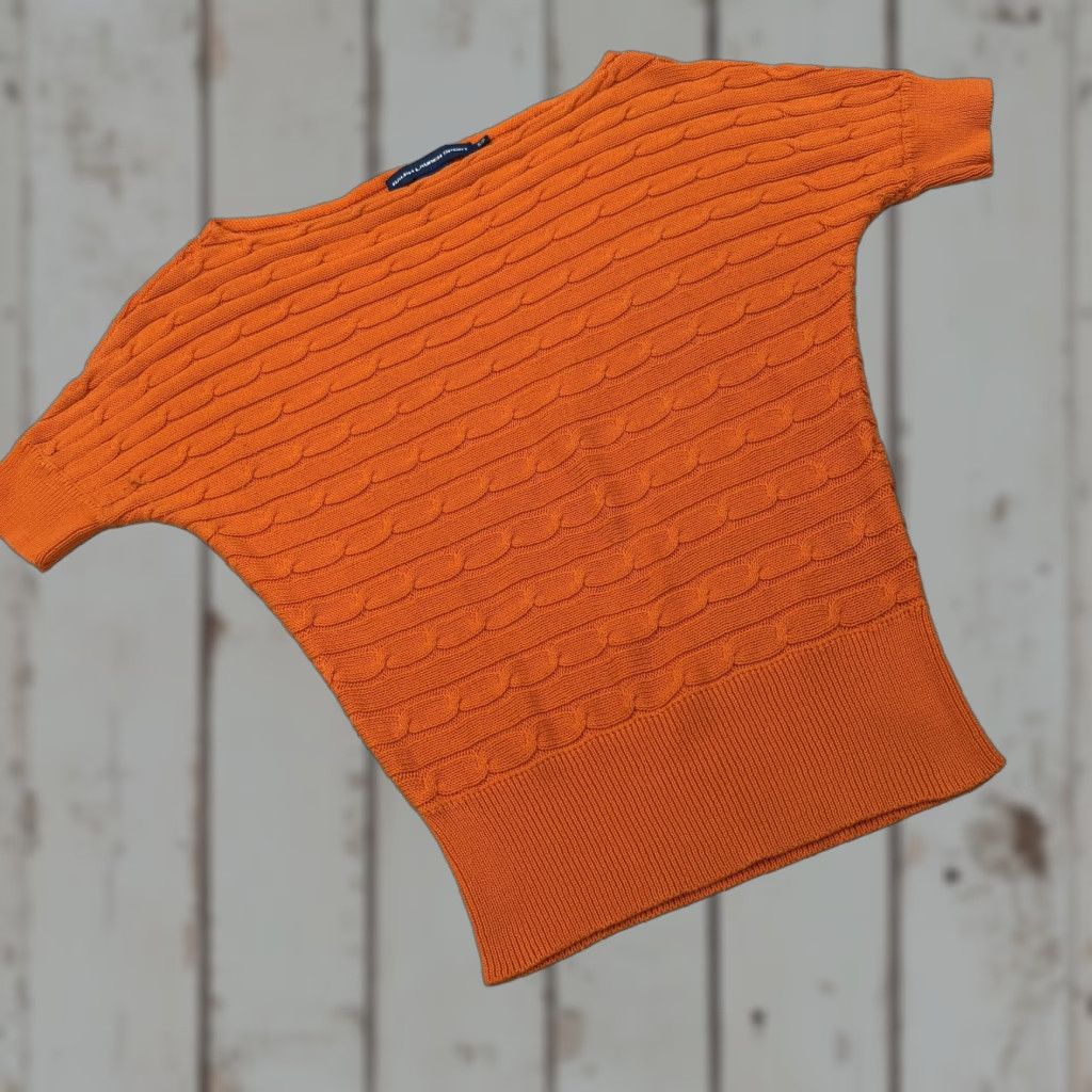 Polo Ralph Lauren Ralph Lauren Sport Sweater Womens Small Orange Short Sleeve Cable Knit Top Size S / US 4 / IT 40 - 1 Thumbnail