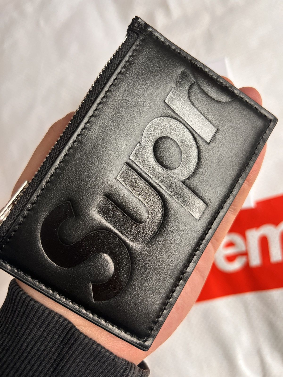 Supreme SUPREME Leather zip card holder Wallet black calfskin logo Size ONE SIZE - 6 Thumbnail