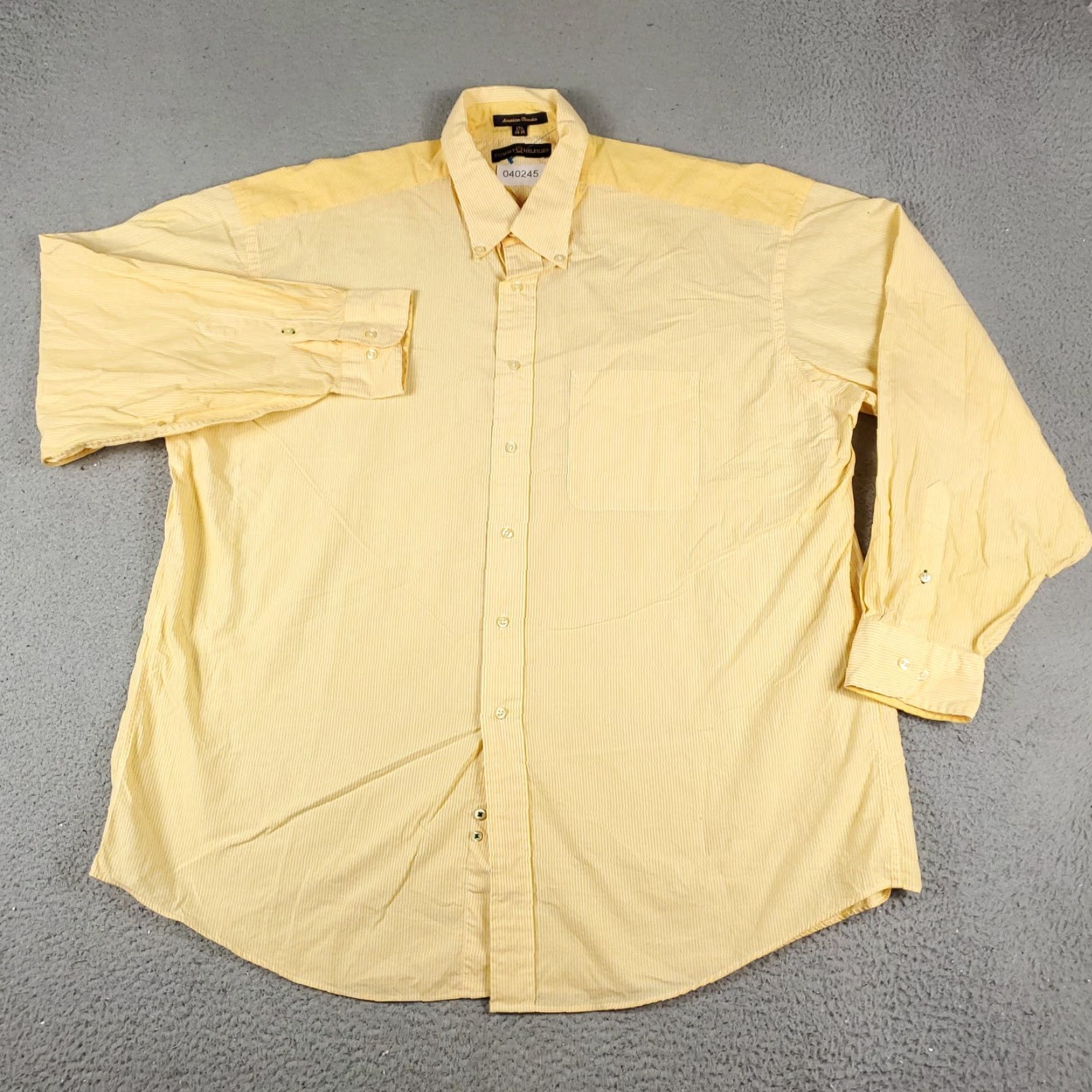 Tommy Hilfiger VINTAGE Tommy Hilfiger Dress Shirt Mens 17.5 Yellow Striped Button Up Long Sleeve Adult Regular 100% Cotton Modern Classic Mens Size 46R - 2 Thumbnail