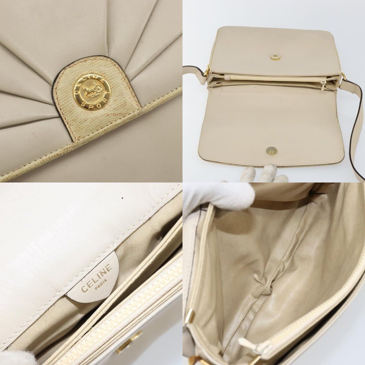 Celine CELINE Shoulder Bag Leather Beige Gold Size ONE SIZE - 11 Thumbnail
