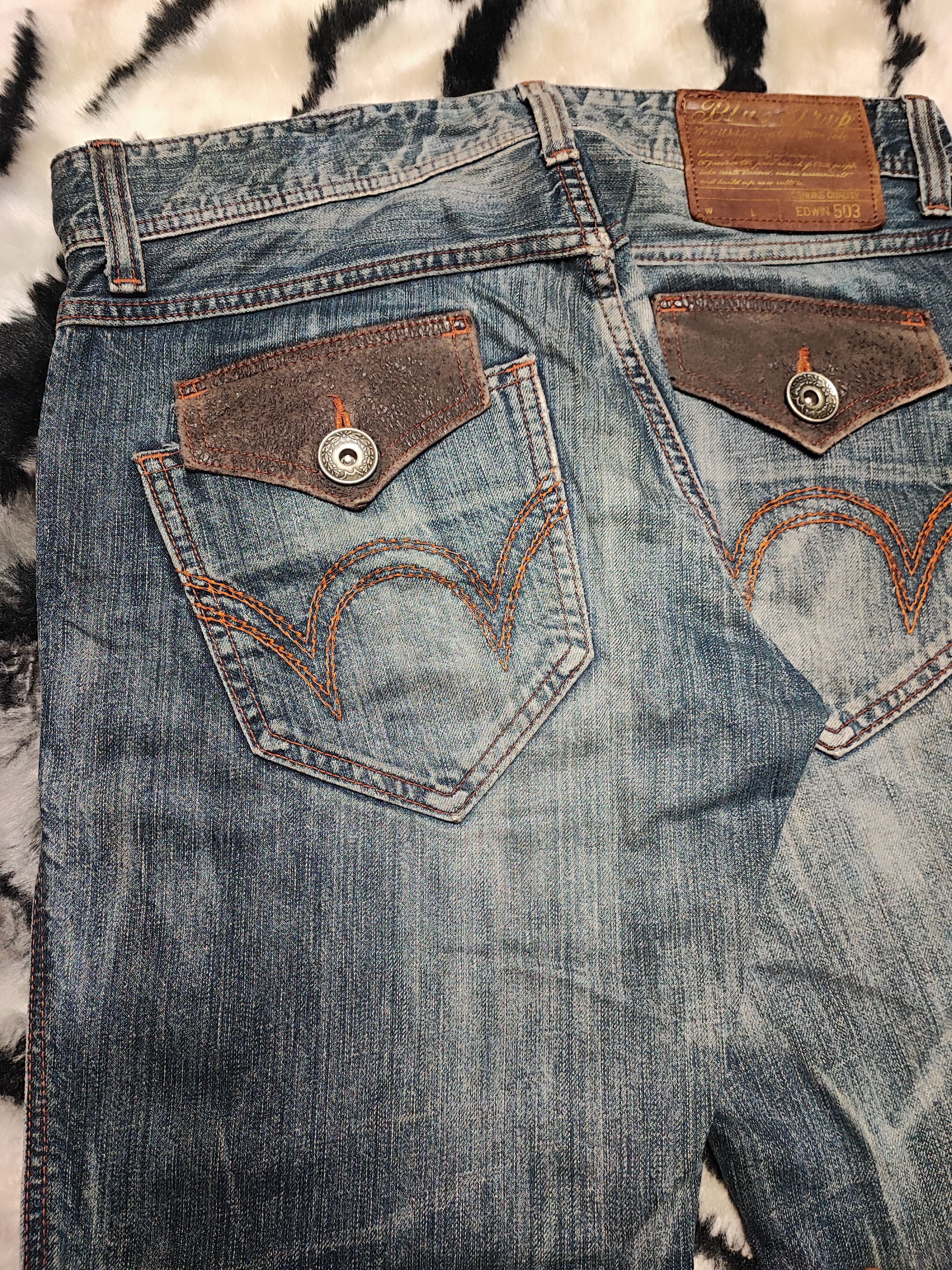 Edwin VINTAGE EDWIN 503 BLUE TRIP DISTRESSED JEANS VERY RARE Size US 33 - 17 Thumbnail