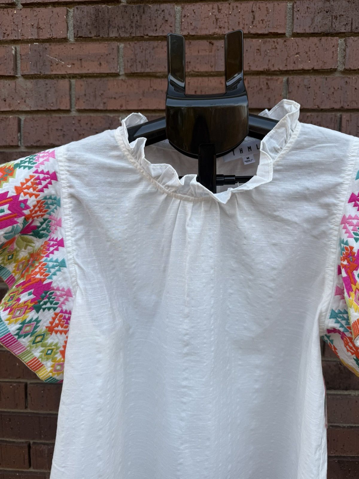 Other THML Blouse Embroidered Flutter Sleeve Top White Multicolor Size M / US 6-8 / IT 42-44 - 5 Thumbnail