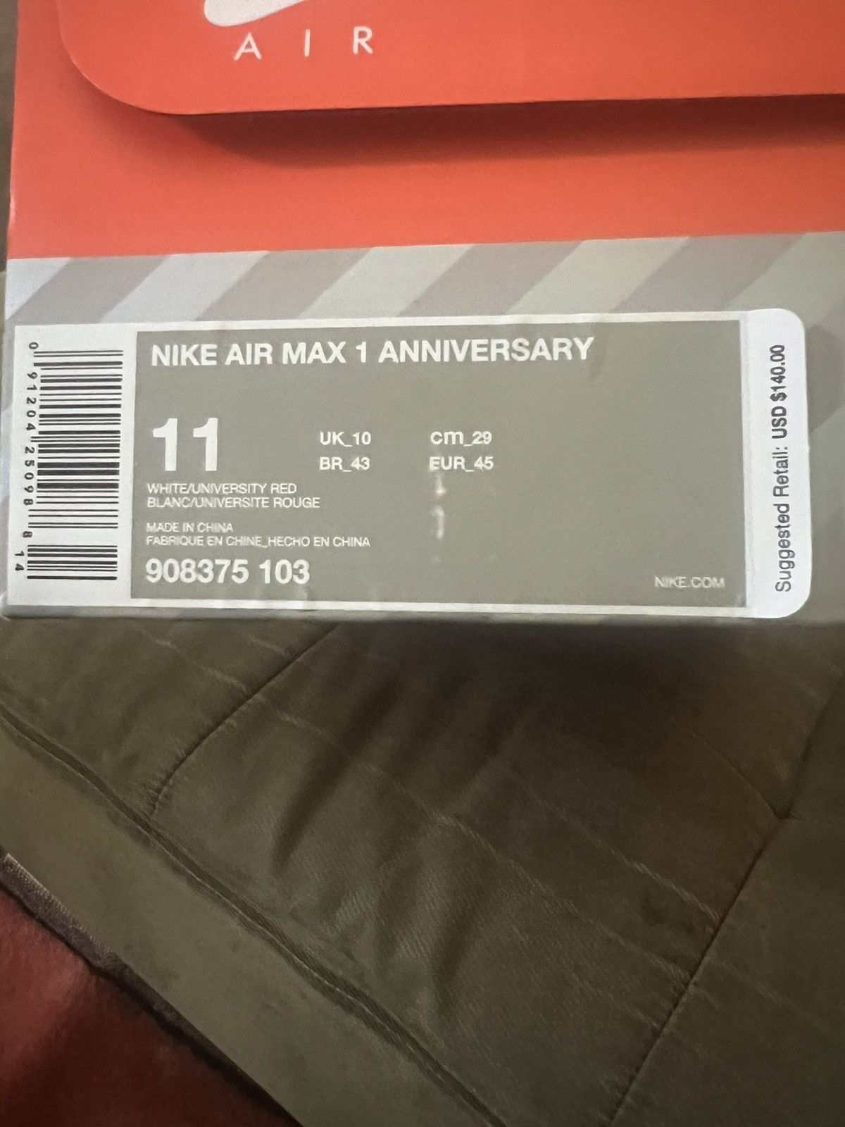 Nike Air Max 1 Anniversary Red Size US 11 / EU 44 - 9 Thumbnail