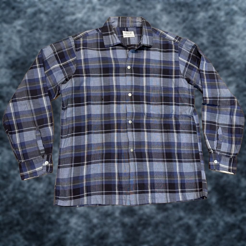 Arrow VINTAGE Arrow Loop Collar Shirt Men’s M Blue Plaid Rockabilly Vtg Size US M / EU 48-50 / 2 - 1 Thumbnail