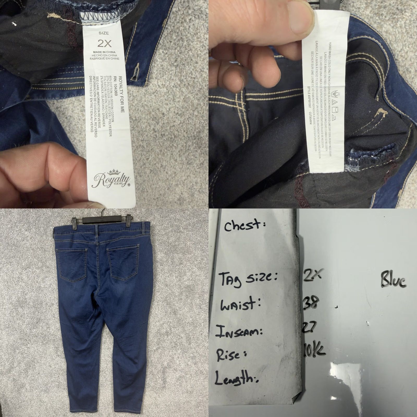 Vintage Royalty For Me Skinny Jeans Plus Size 2X Blue Stretch Denim Slim Fit Size 40" / US 18 - 8 Thumbnail