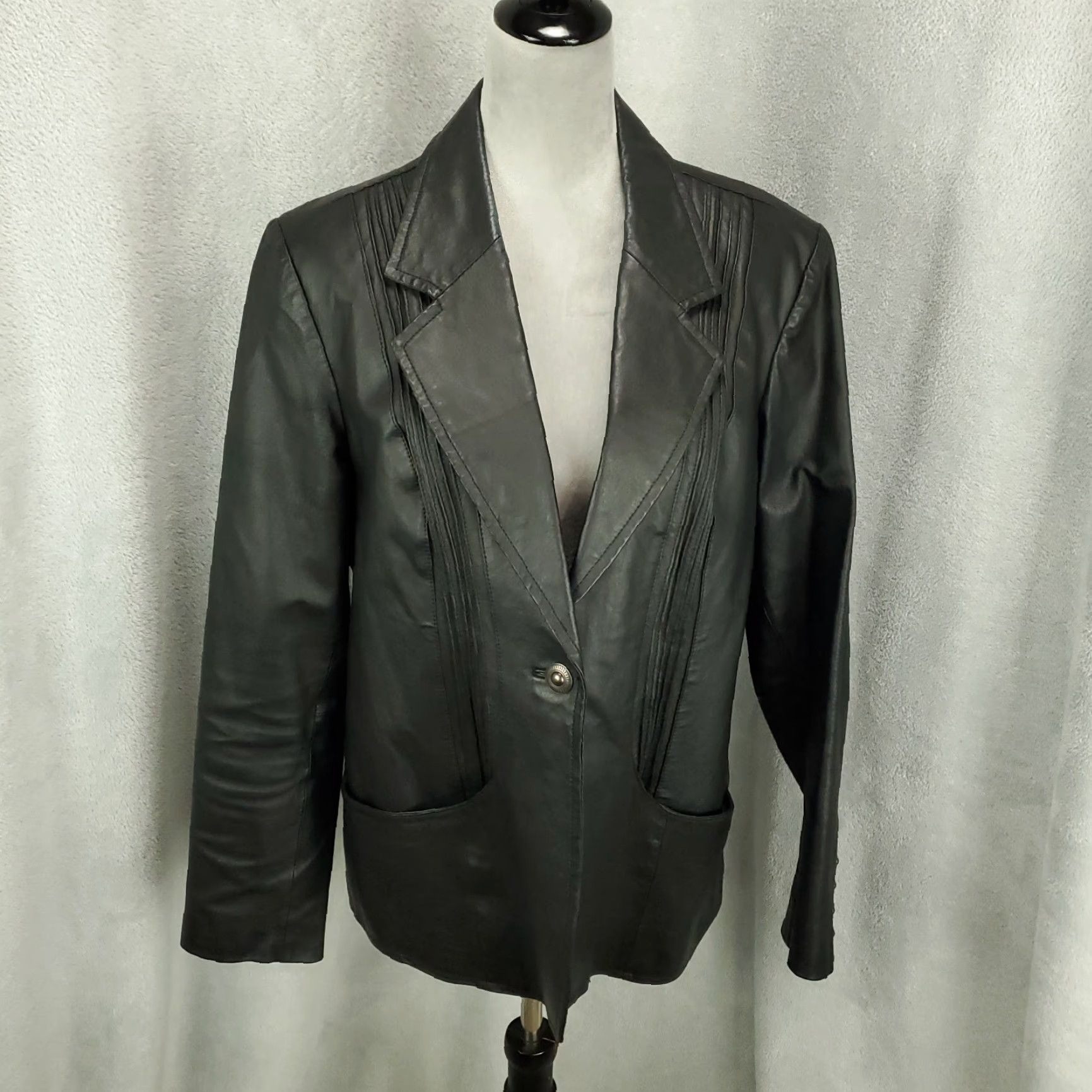 Denim & Co. Denim & Co. Jacket Womens Large Black Leather Blazer Mid-Length Lined Pockets Zipper Casual Size L / US 10 / IT 46 - 2 Thumbnail