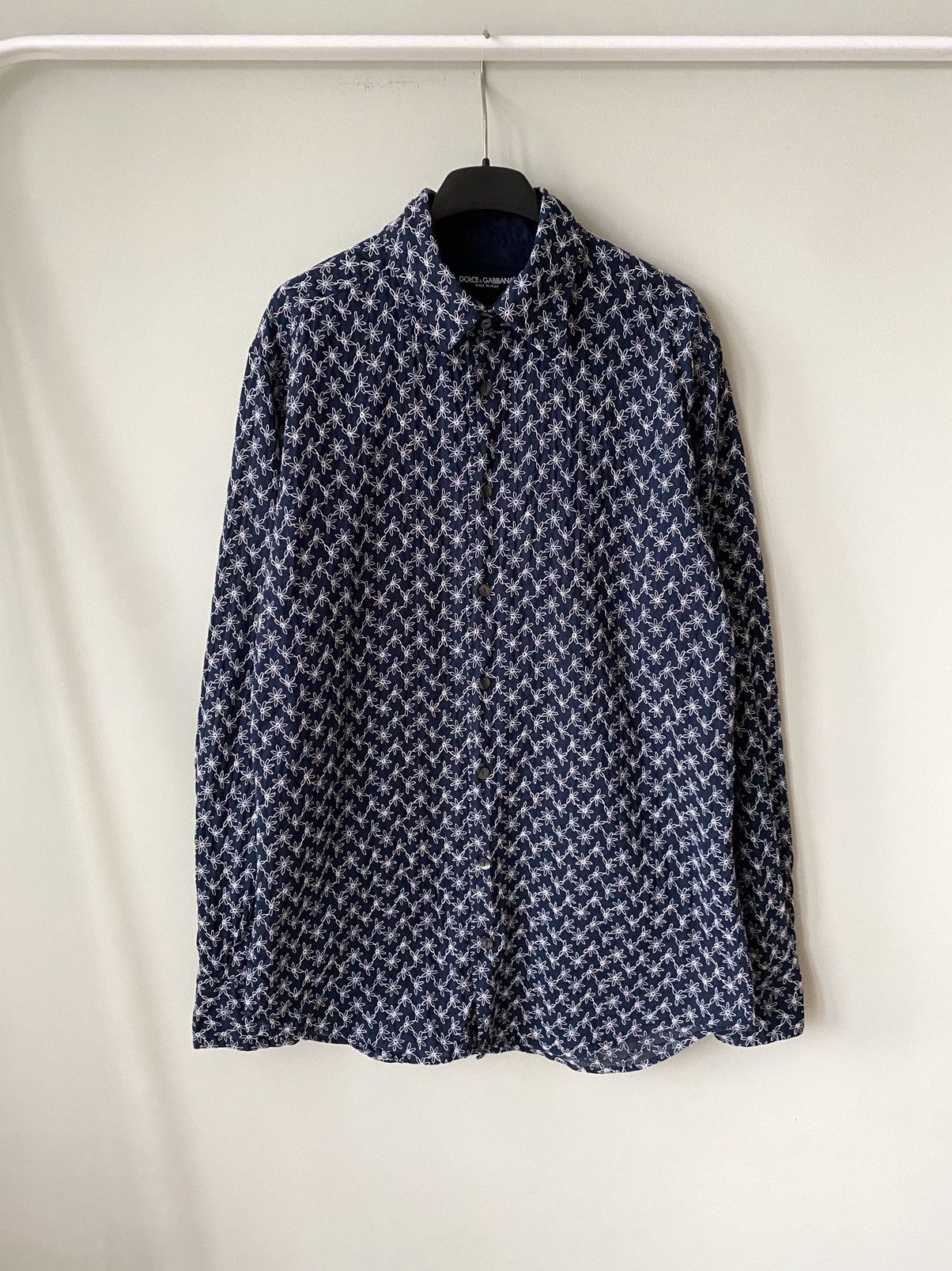 image of Dolce Gabbana Dolce&gabbana Floral Shirt in Navy/White, Men's (Size Large)
