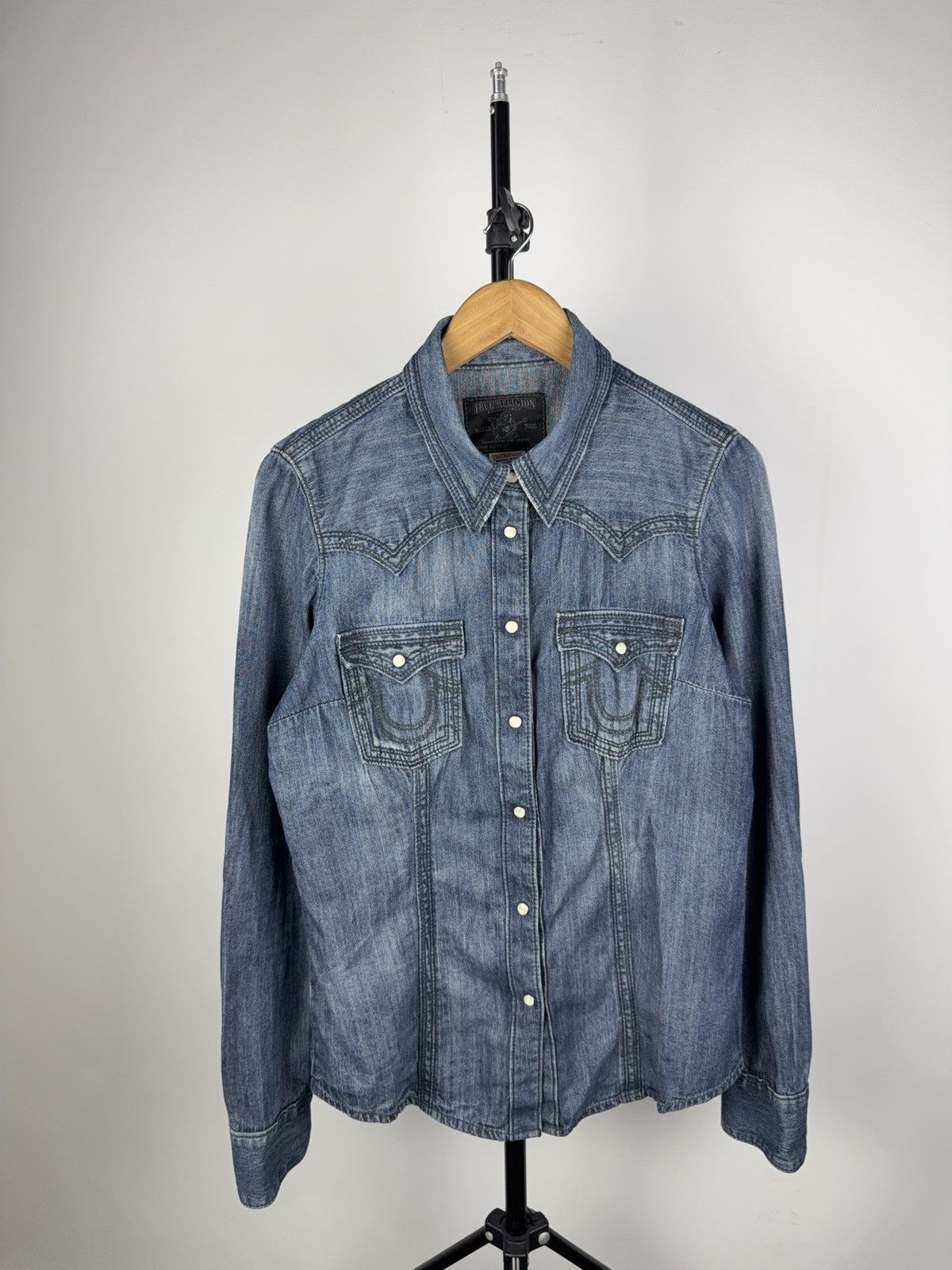 True Religion × Vintage True Religion Denim Western Shirt Snap Button Distressed Size L / US 10 / IT 46 - 1 Thumbnail
