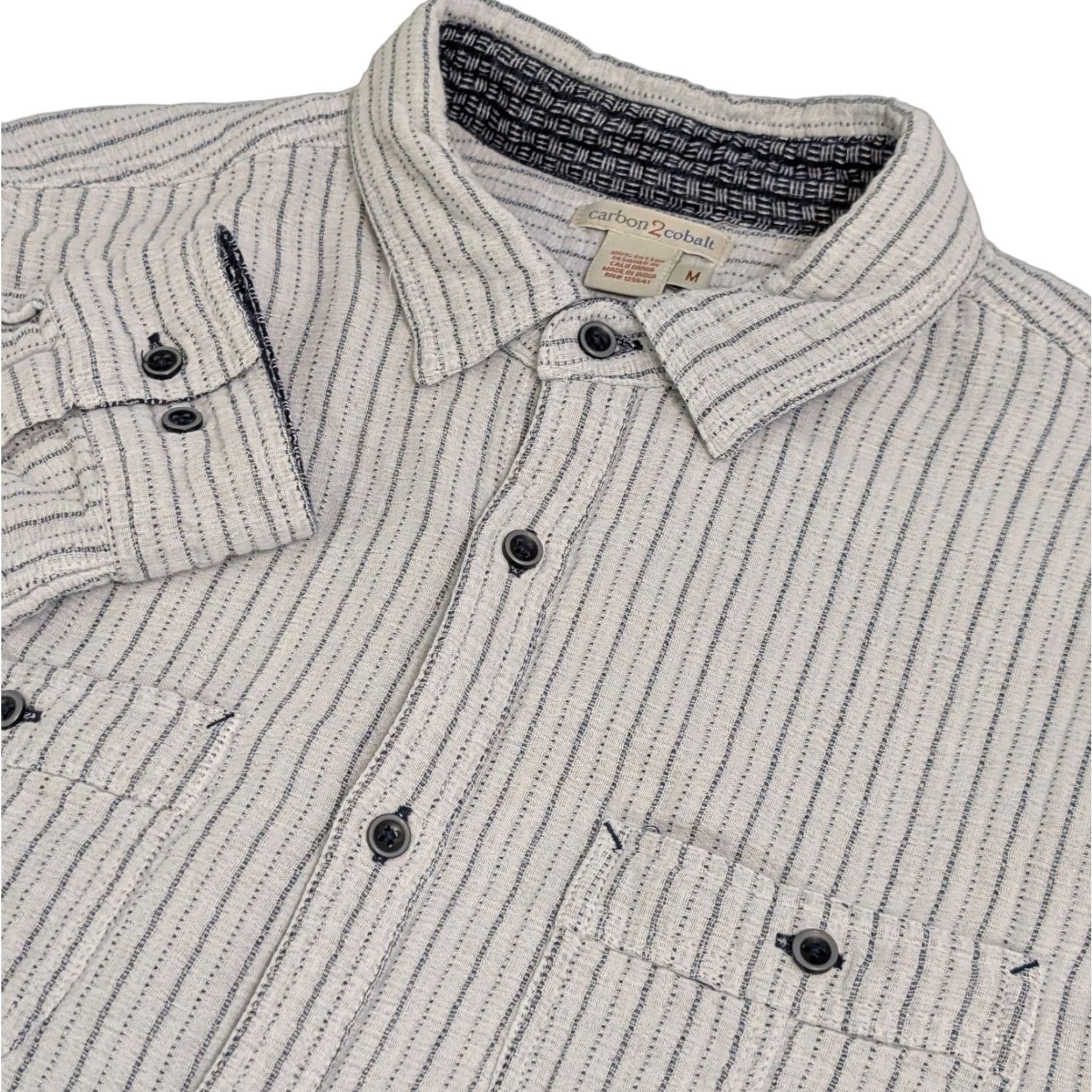 Carbon2Cobalt Carbon 2 Cobalt Shirt Mens M White Geometric Knit Textured Cotton Casual Shirt Size US M / EU 48-50 / 2 - 1 Thumbnail
