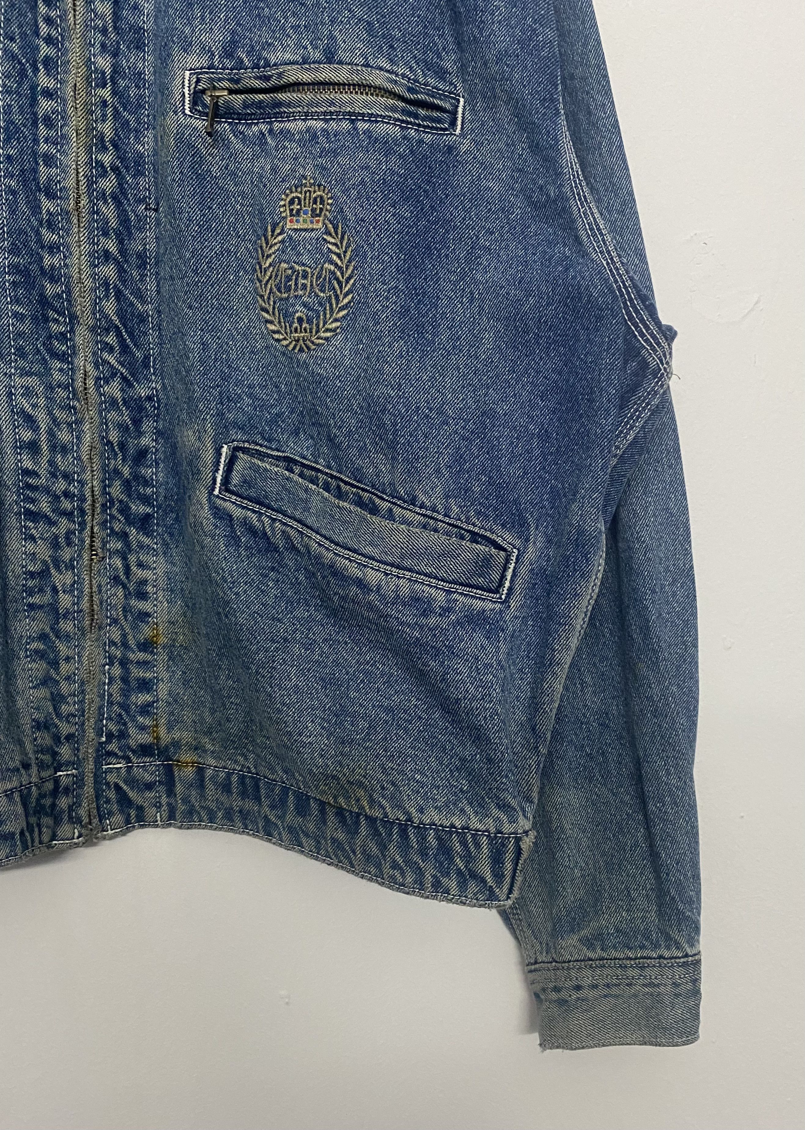 Edwin VINTAGE EDWIN Crown Embroidered Zip Denim Bomber Jacket (M) Size US M / EU 48-50 / 2 - 8 Thumbnail
