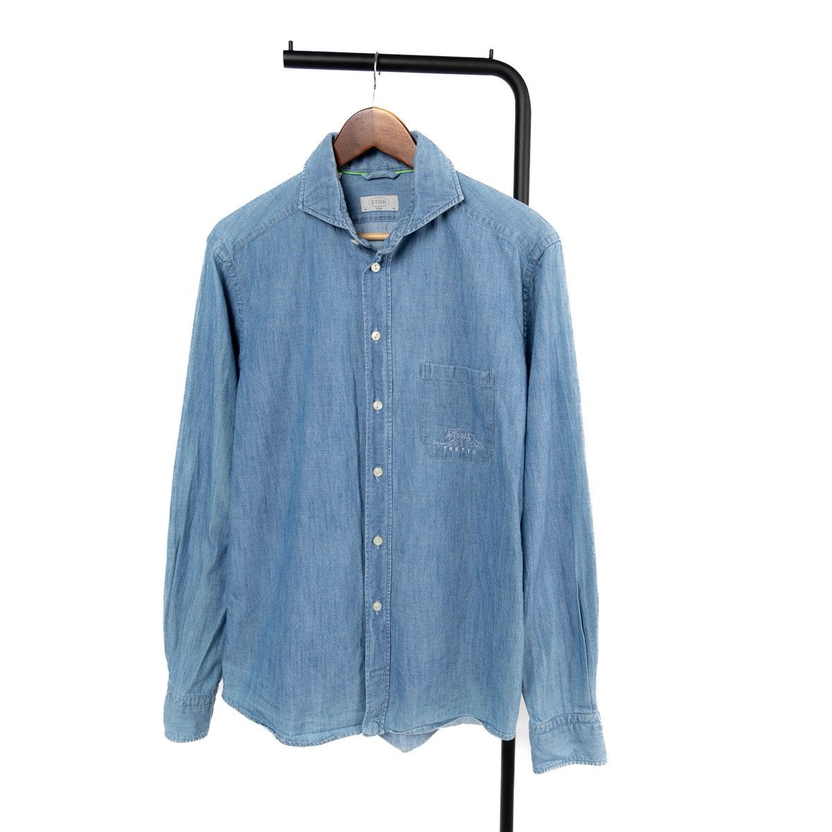 Eton Eton Mens Denim Shirt Blue Chambray Button Up TRETTO Logo Size US M / EU 48-50 / 2 - 1 Thumbnail