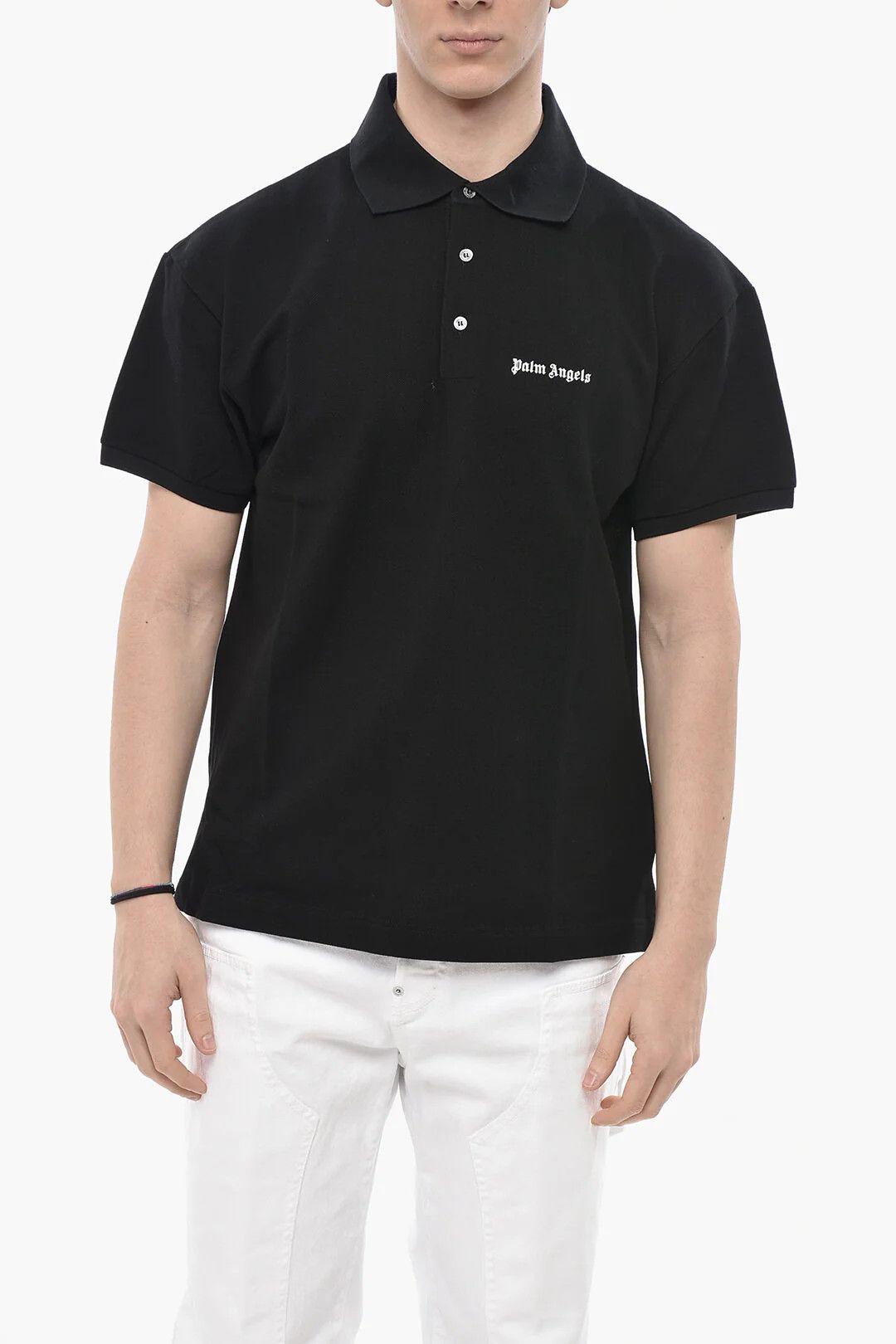 Palm Angels og1mm0226 Hopsack Cotton Polo Shirt in Black Size US XL / EU 56 / 4 - 1 Thumbnail
