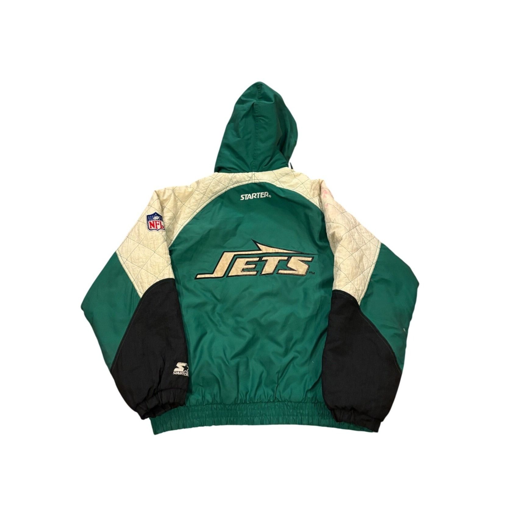 Starter Vintage 90s Starter New York Jets NFL Full Zip Hooded Puffer Size US L / EU 52-54 / 3 - 2 Thumbnail