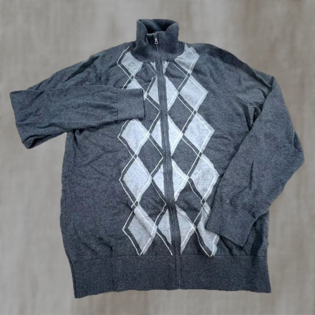 Banana Republic Banana Republic Sweater Men Large Gray Knit Full Zip Cardigan Jacket Diamond Pattern Size US L / EU 52-54 / 3 - 1 Thumbnail