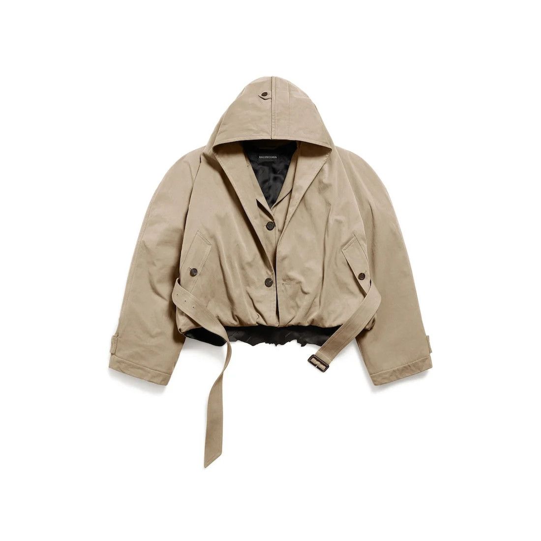 Balenciaga o1in1g0526 Flipped Hooded Trench Jacket in Dark Beige Size L / US 10 / IT 46 - 1 Thumbnail
