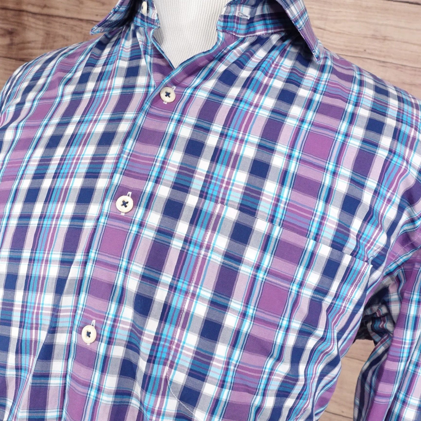 Peter Millar Peter Millar Shirt Large Purple Blue Plaid Button-Up Long Sleeve Men's Classic Casual Size US L / EU 52-54 / 3 - 2 Thumbnail